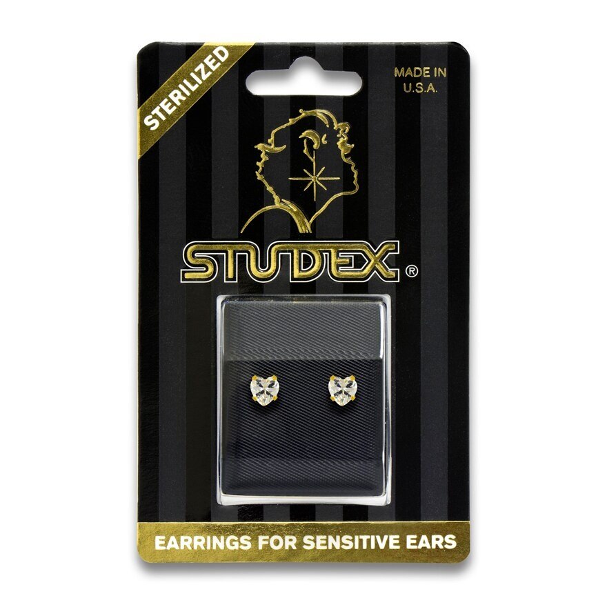 Studex Sensitive Sterilized For Sensitive Ear Gold Plated Cubic Zirconia Heart