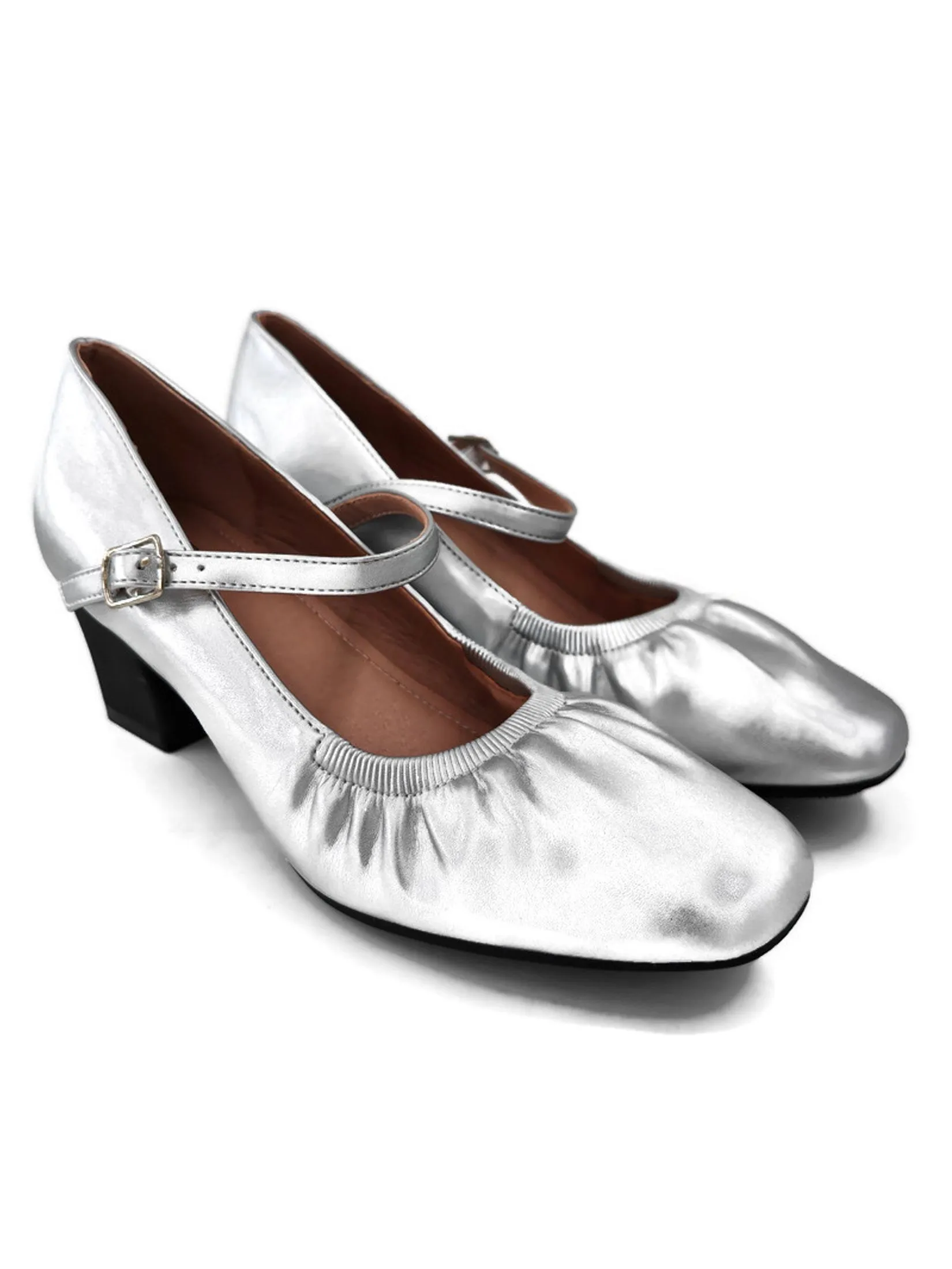 KLIN Woman Blocked Heel Pumps Style Silver