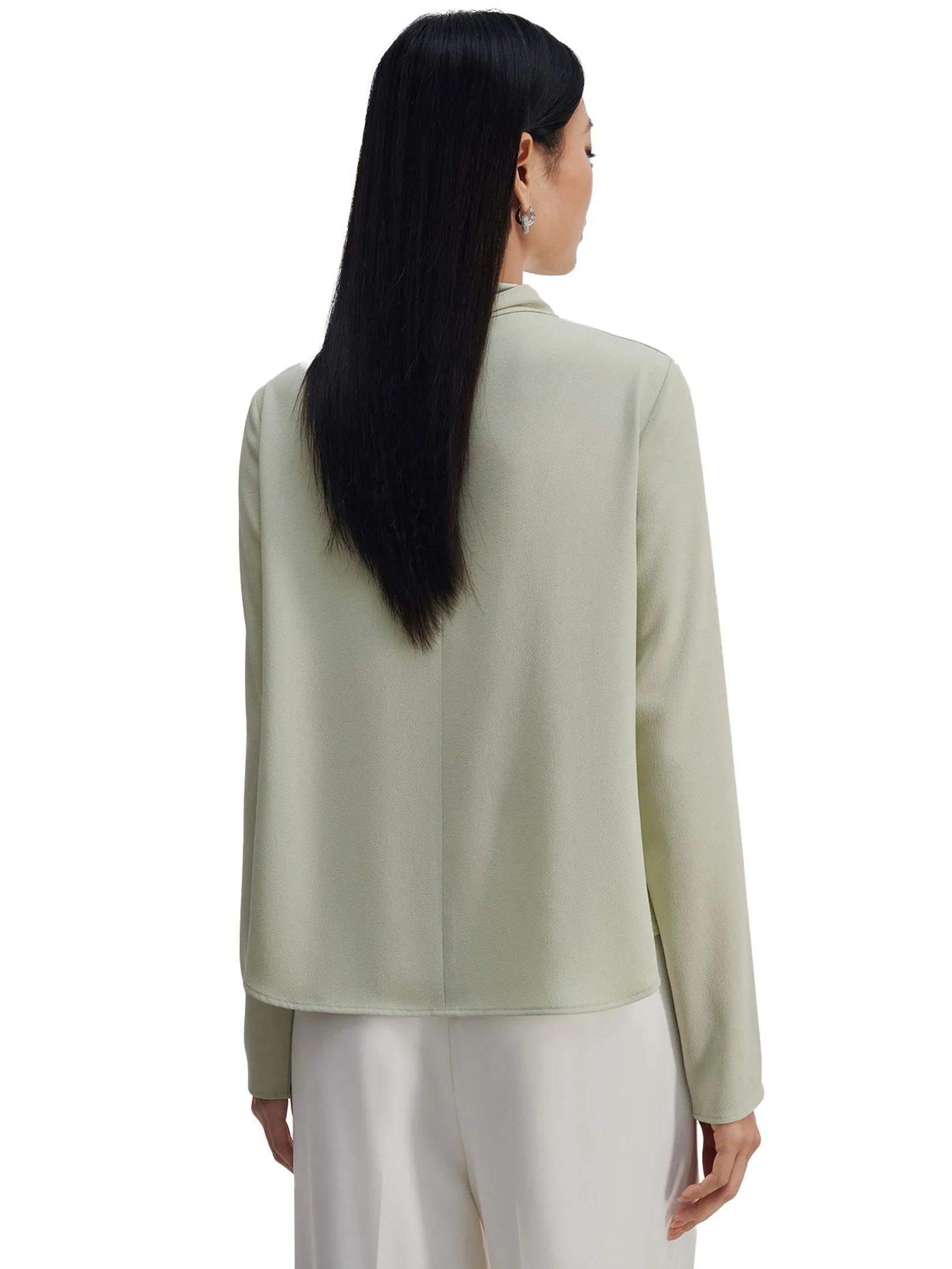 G2000 Women Clothing Crepe Colour Block Stand Long Sleeve Collar Blouse Regular Fit - Green