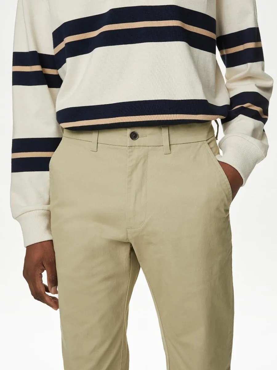MARKS & SPENCER Men Chinos Pants Tapered Fit Stretch Sandstone