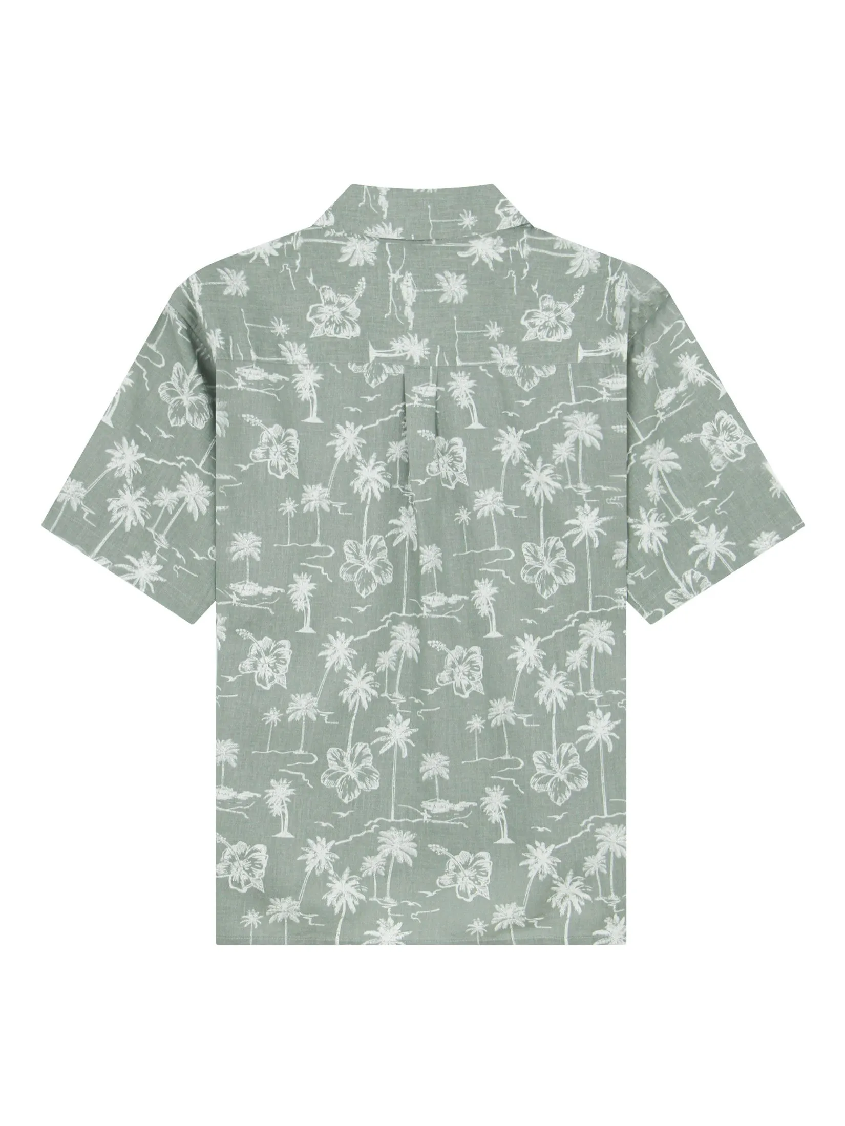 GIORDANO Men's Relax Printed Linen Shirt Green x White