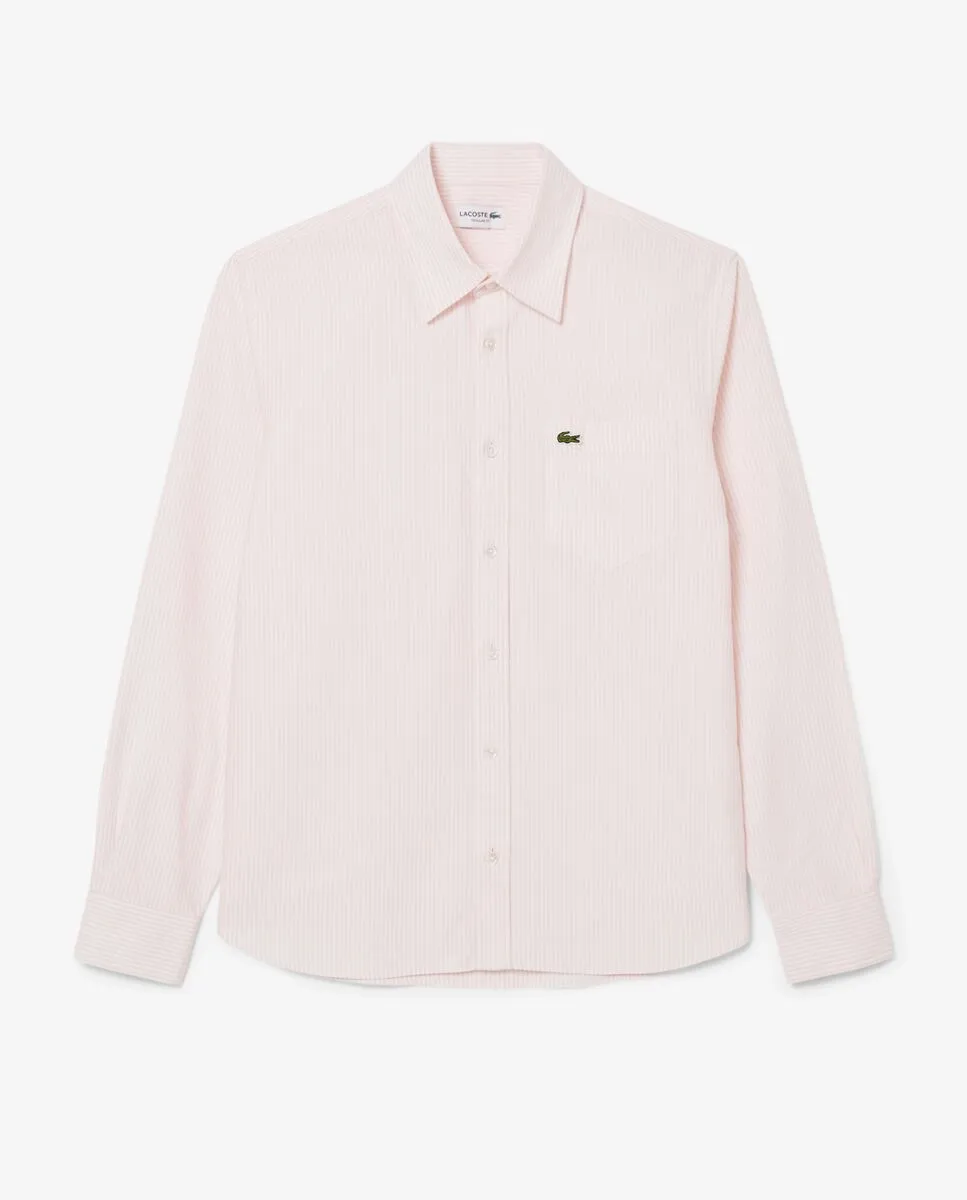 LACOSTE Regular Fit Striped Oxford Shirt Pink Size - 38