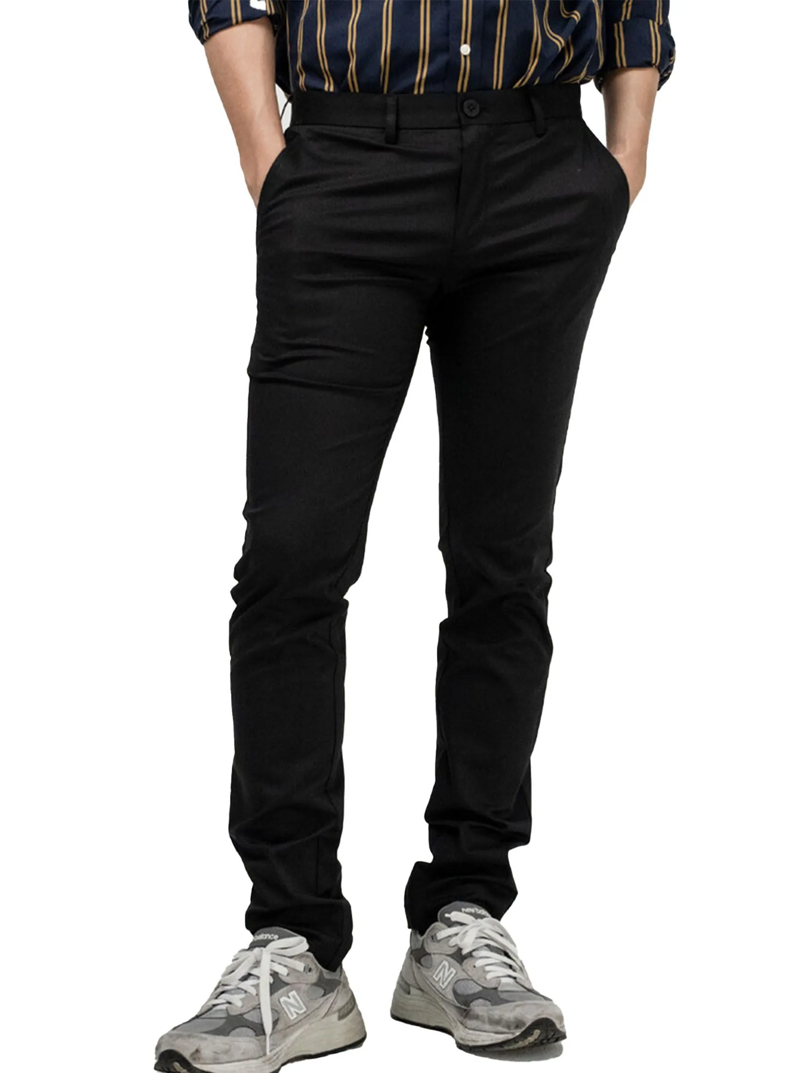ERA-WON Men's Super Skinny Pants Lightweight Black