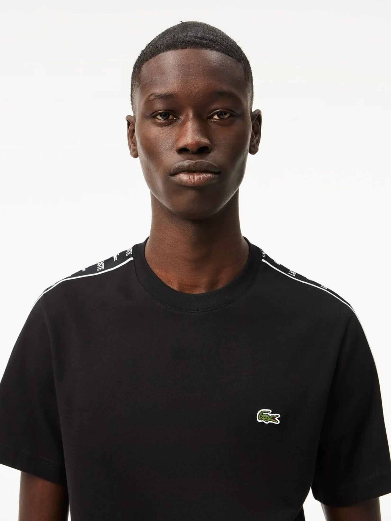 LACOSTE Logo Stripe Cotton T-shirt Black