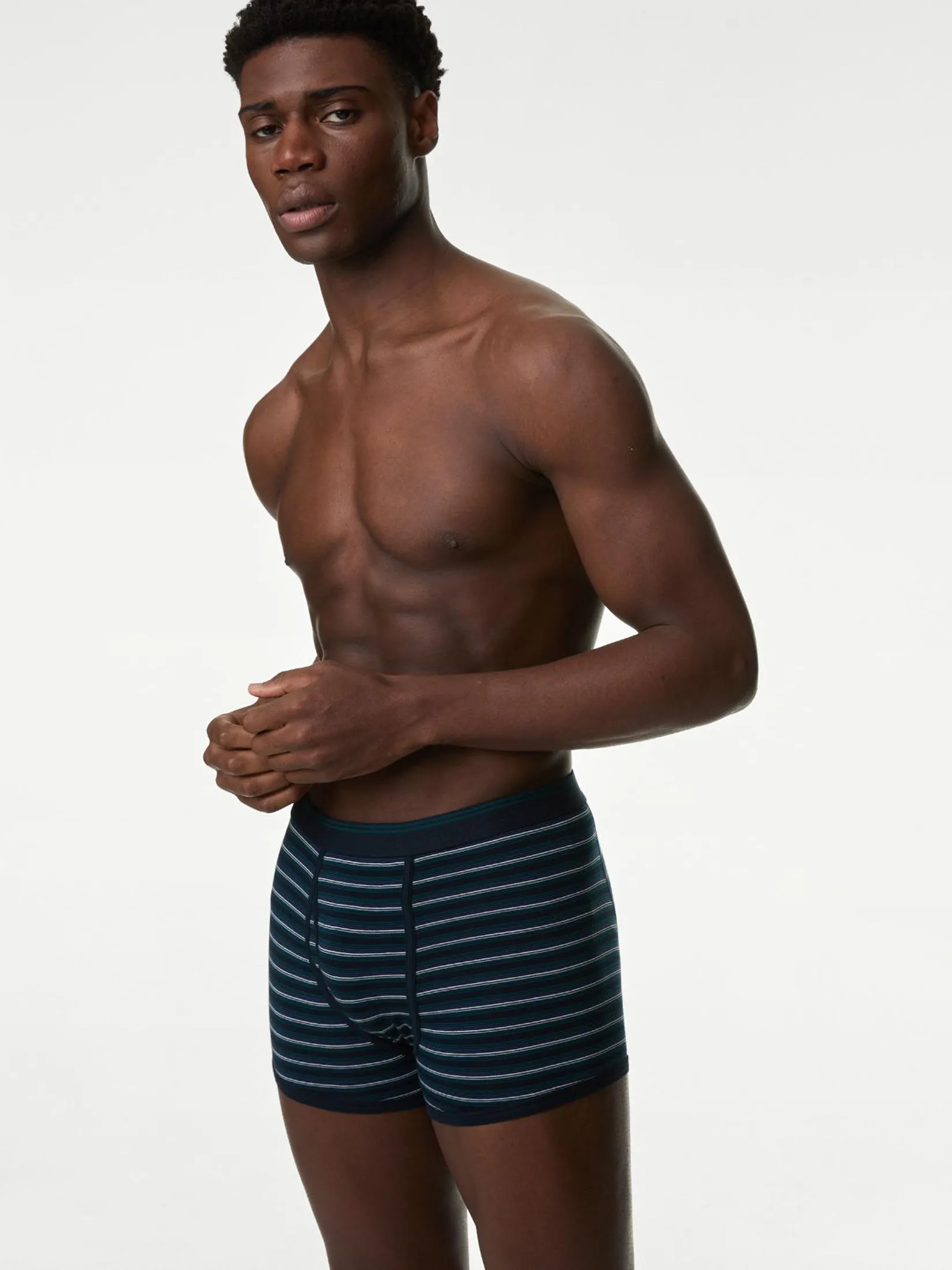 MARKS & SPENCER Men Trunks Cotton Rich Cool & Fresh Assorted Pattern 5pk Green Mix