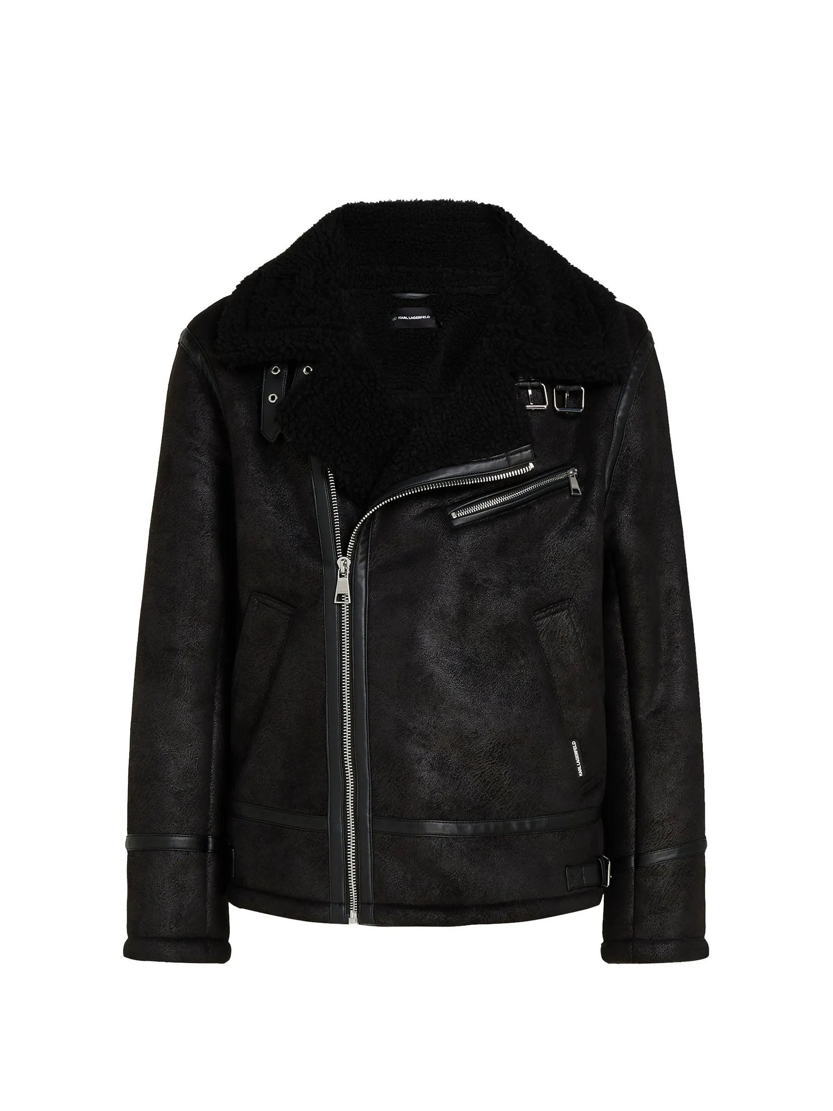 KARL LAGERFELD FAUX LEATHER SHEARLING JACKET BLACK
