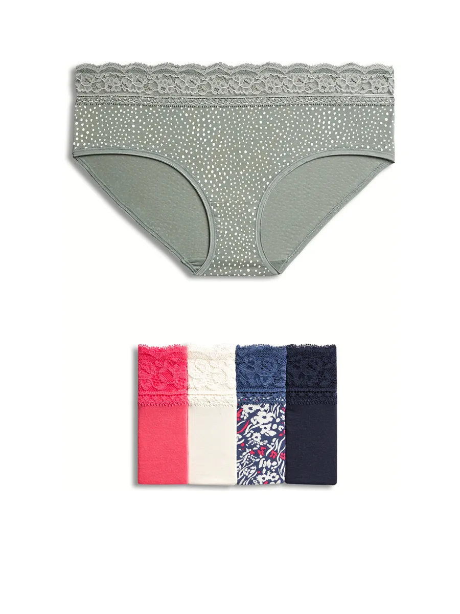 MARKS & SPENCER Women High Rise Shorts Cotton Rich Printed 5pk Hot Pink