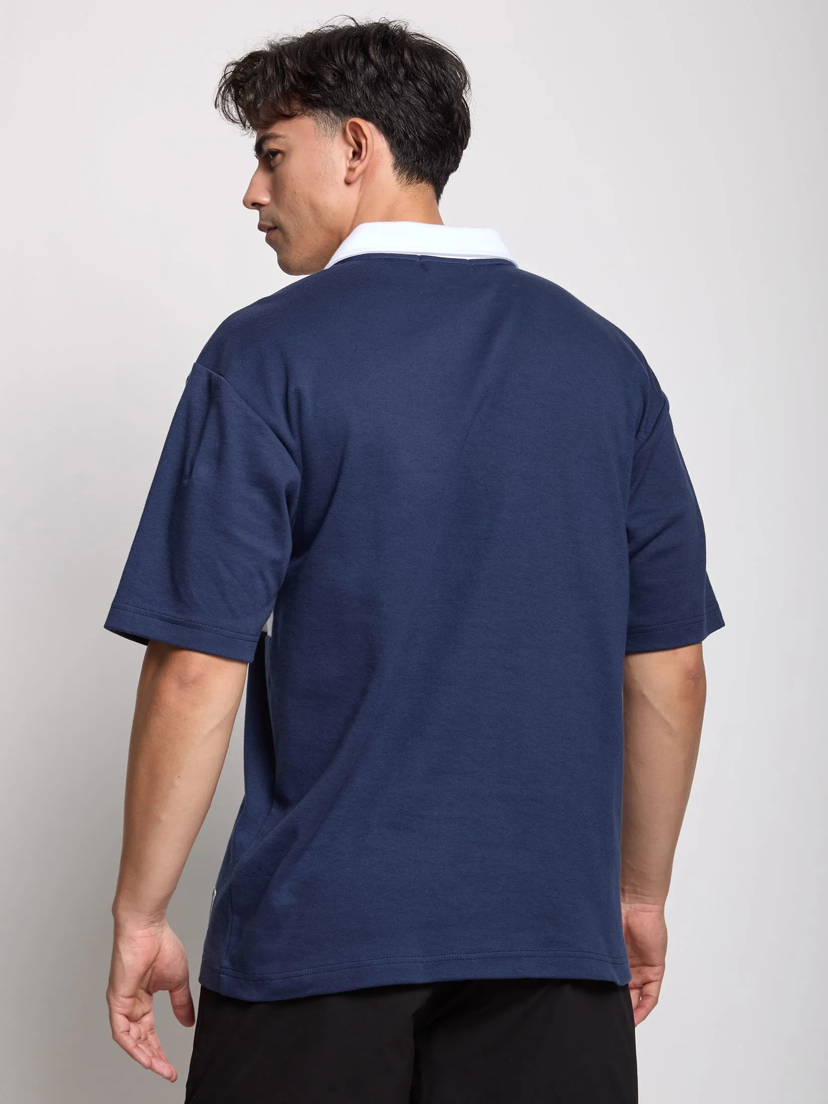 PACIFIC UNION Men Polo Shirt Stripe Superman Navy