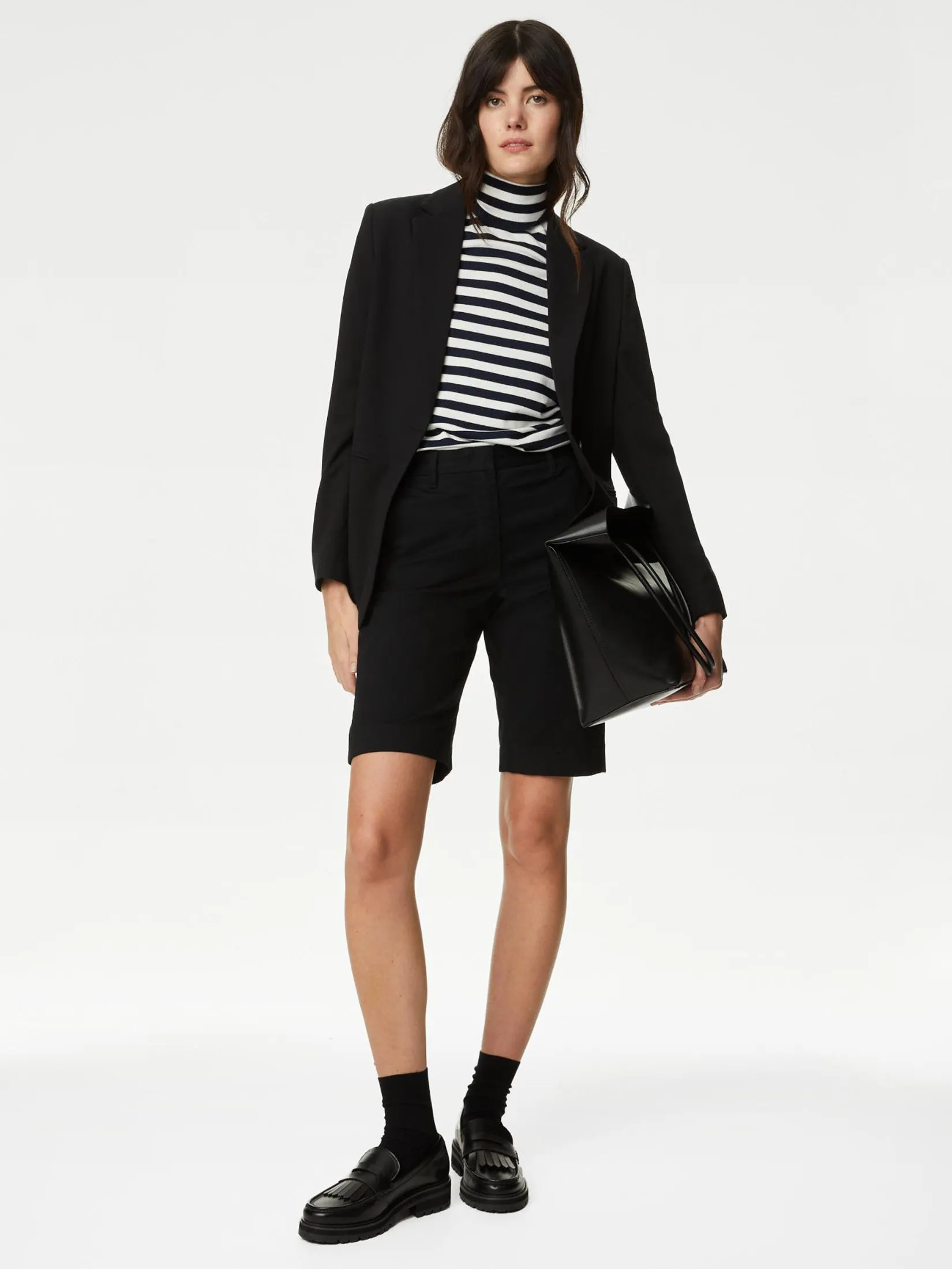 MARKS & SPENCER Women Chino Shorts High Waisted Cotton Rich