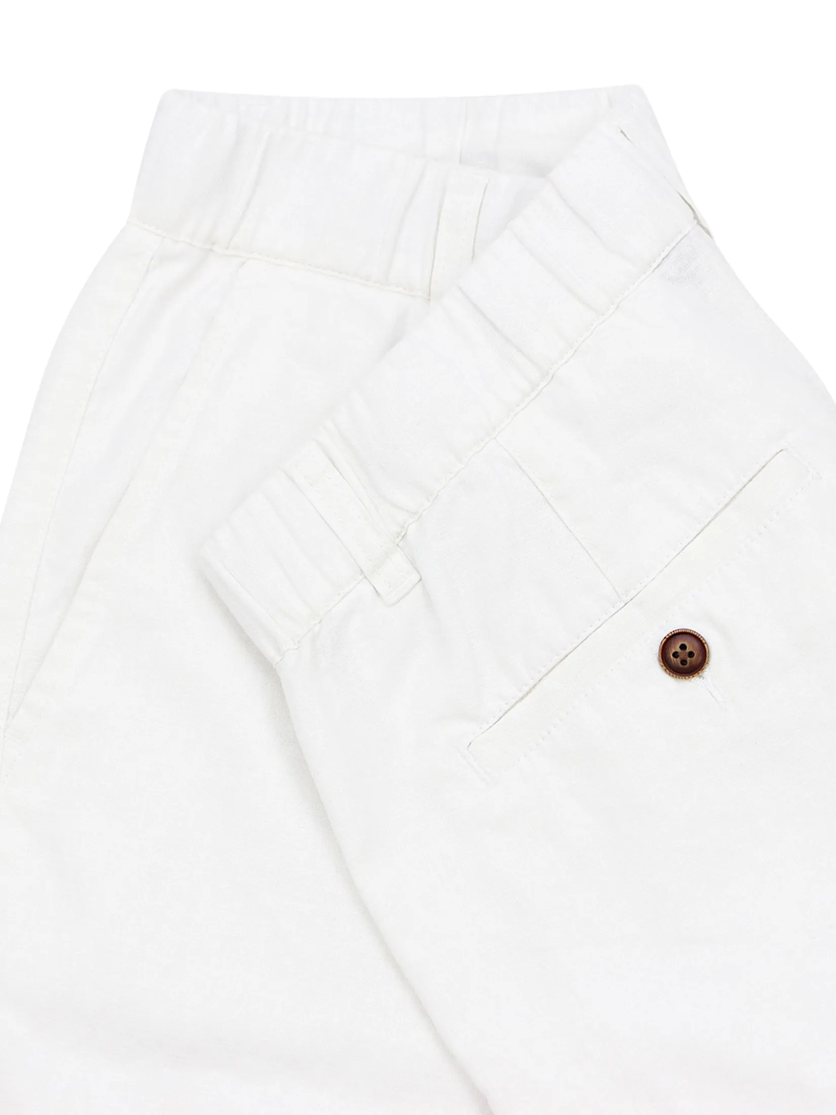 GIORDANO Men's Drawstring Elastic Waist Bermuda Linen Shorts Signature White