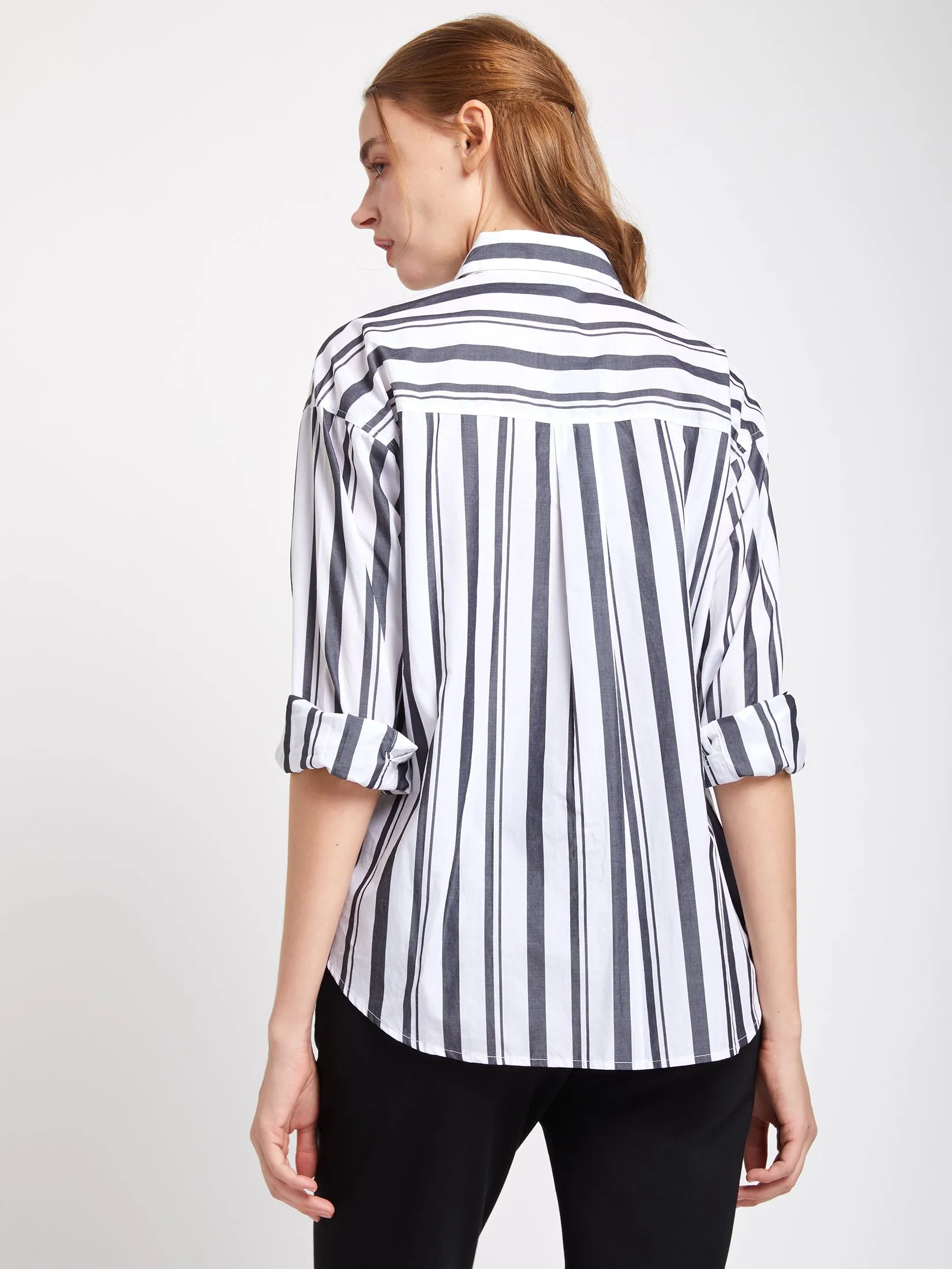 EASY PIECES Women Shirt Long Sleeves Collar Neck Striped