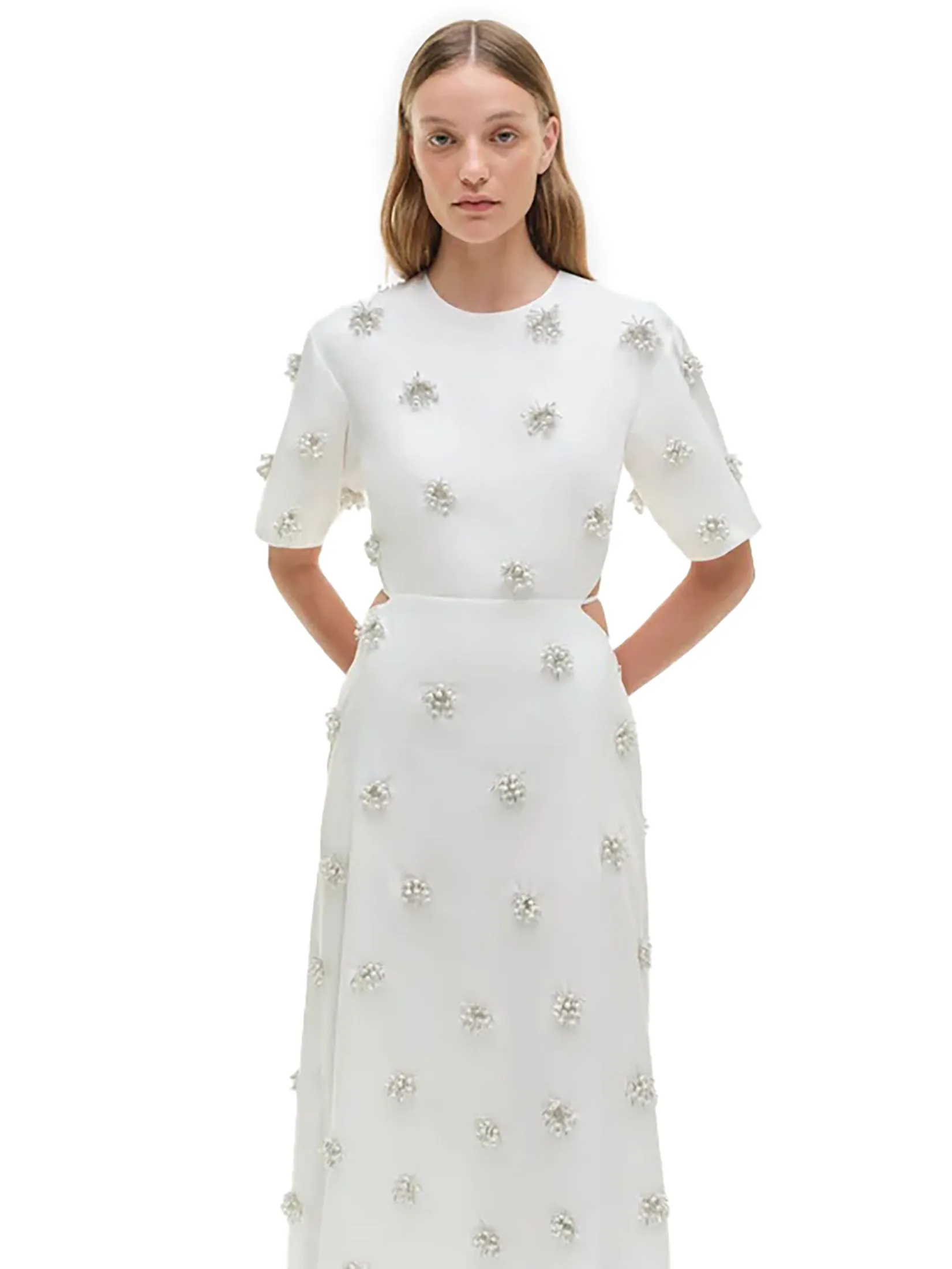 SIMKHAI Women Midi Dress Short Sleeves Starla White