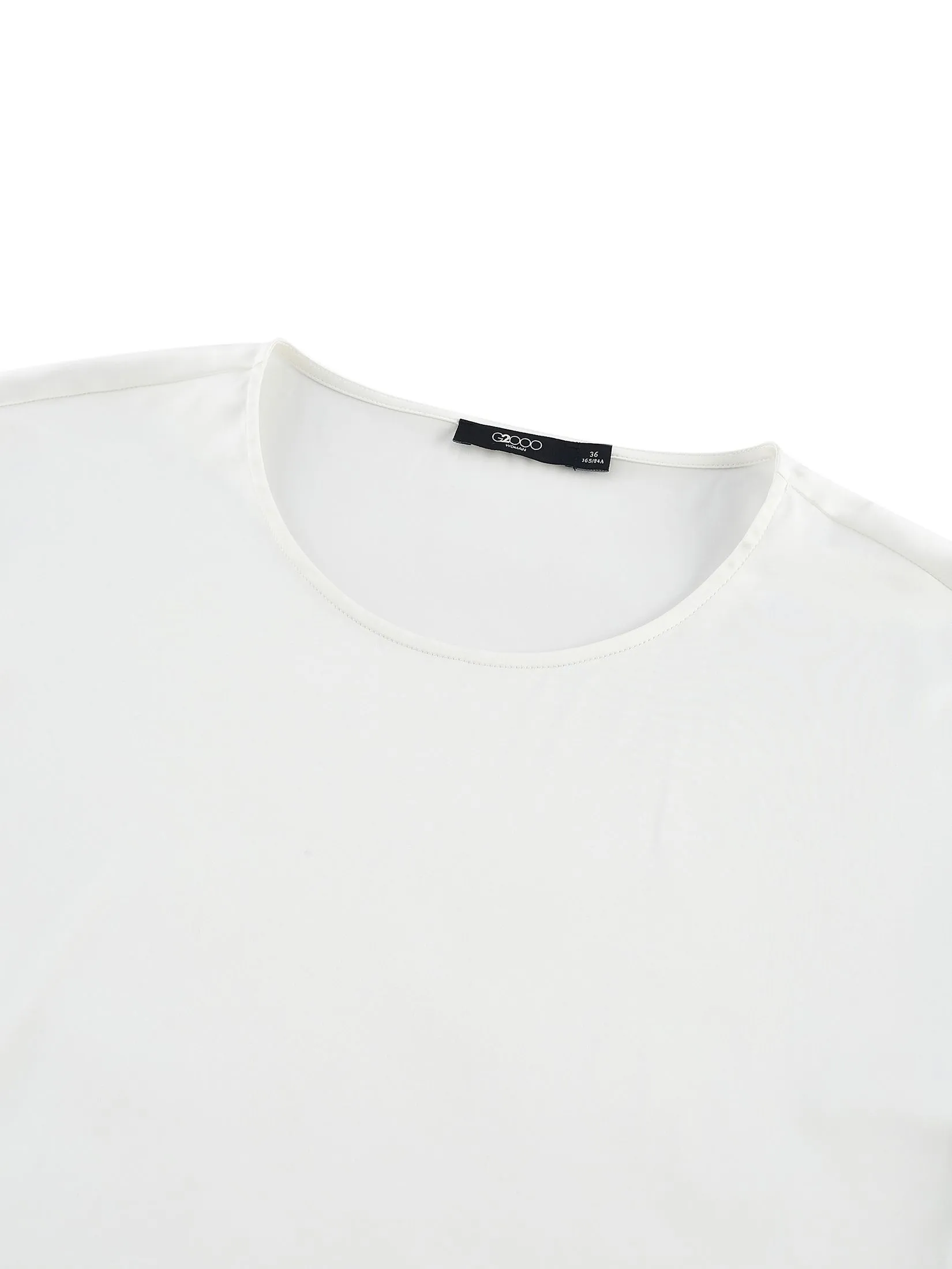 G2000 Women Clothing Satin Short Sleeve Blouse With Scarf & Ring  Regular Fit - Off-White