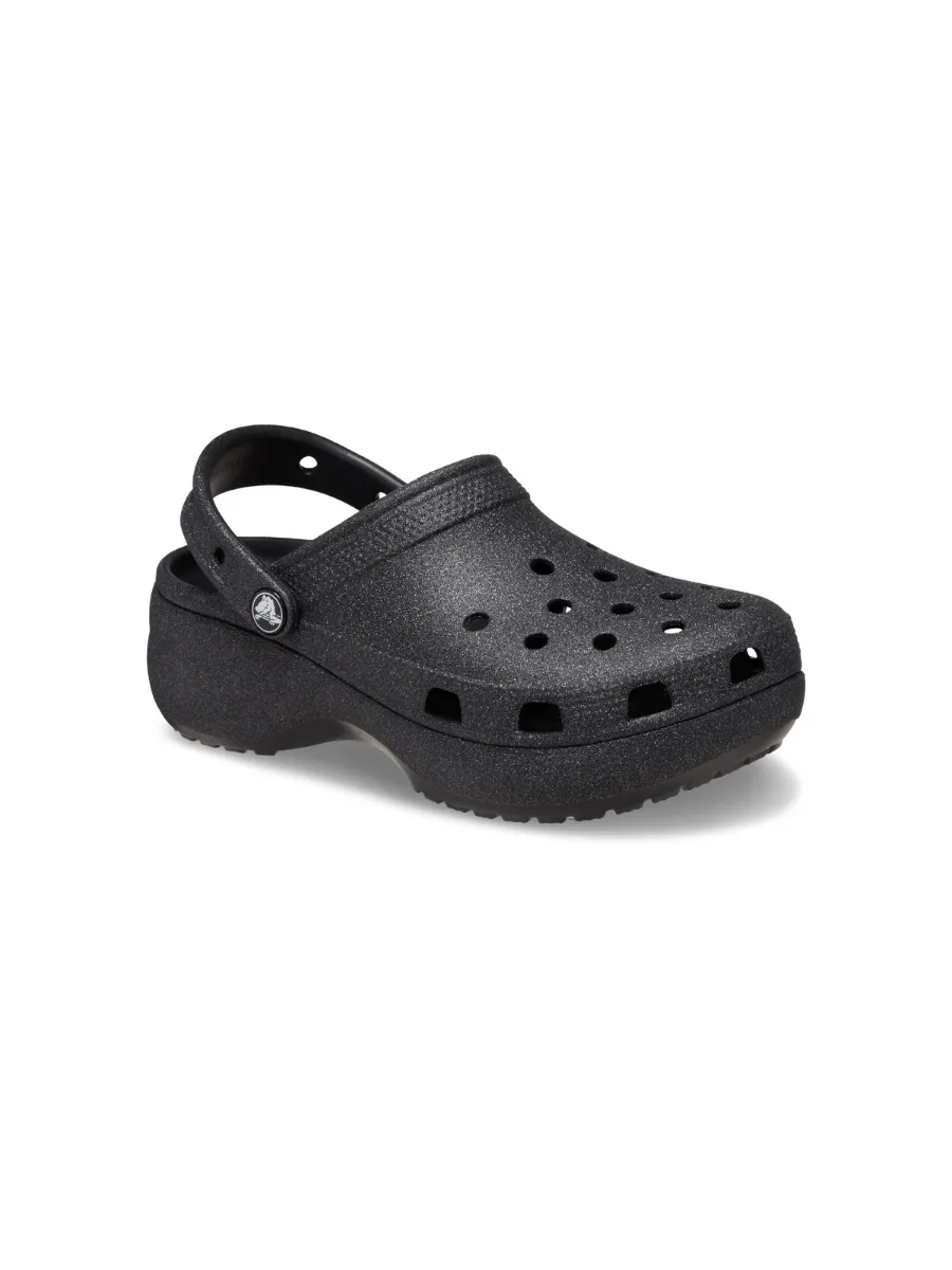 CROCS WOMEN CLASSIC PLATFORM GLITTER CLOG - BLACK