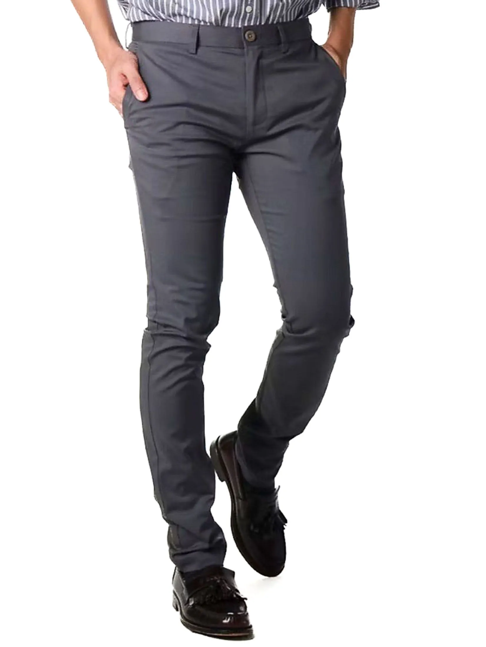 ERA-WON Men's Super Skinny Pants Lightweight Grey