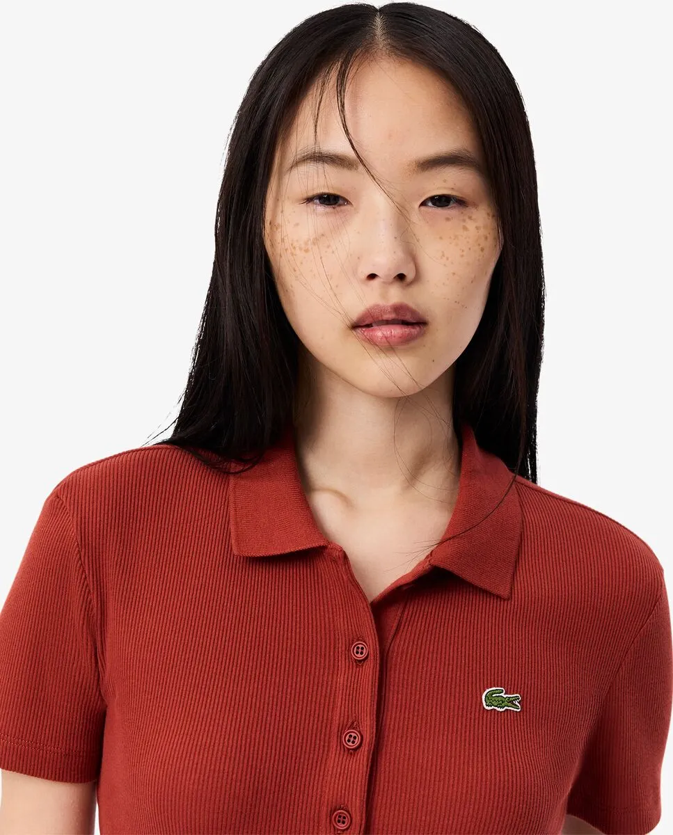 LACOSTE Slim Fit L.12.D Ribbed Cotton Polo Shirt Brown