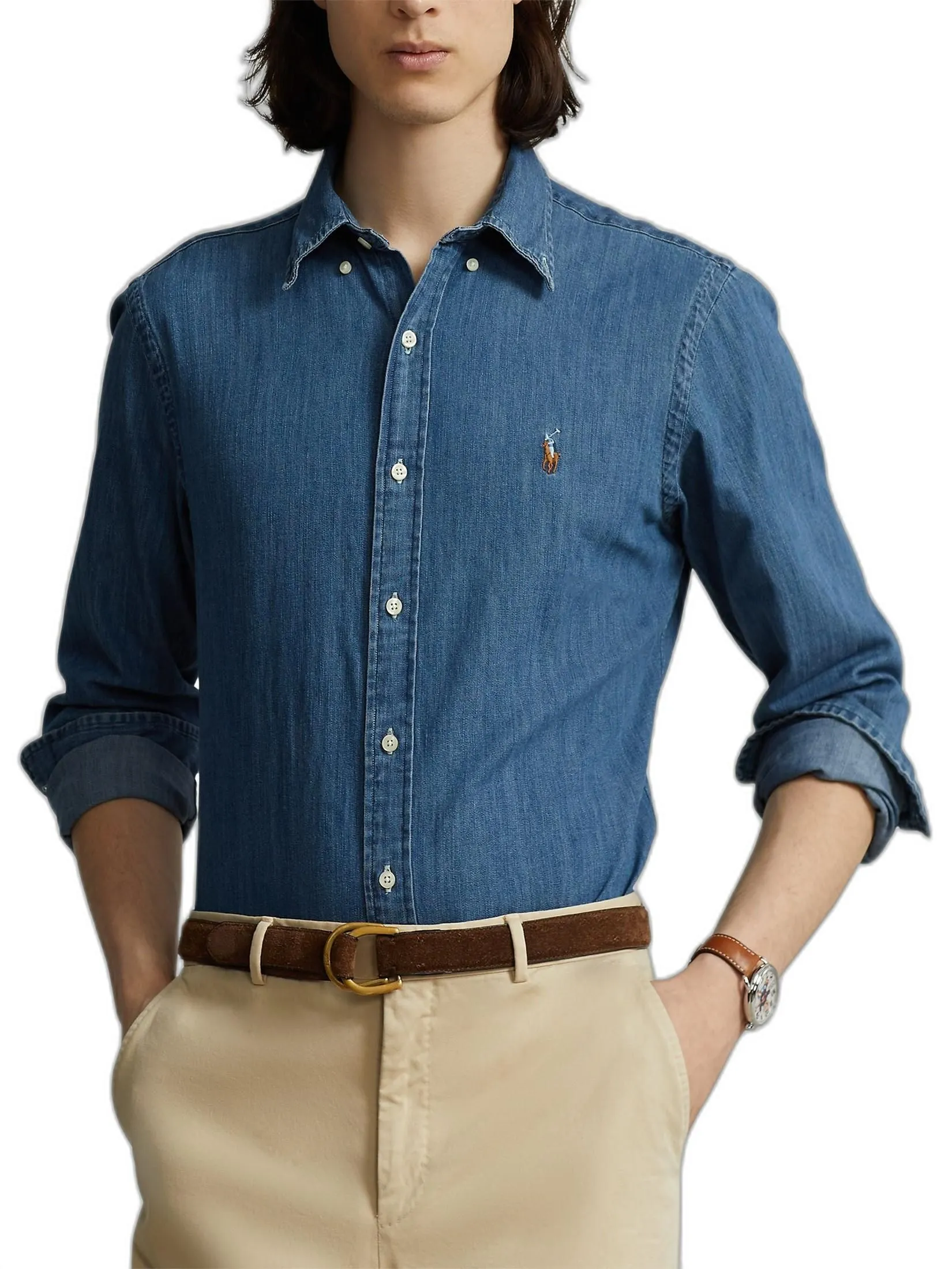 POLO RALPH LAUREN SHIRT-Custom Fit Denim Shirt MNPOWOV16820449 410 NAVY-410