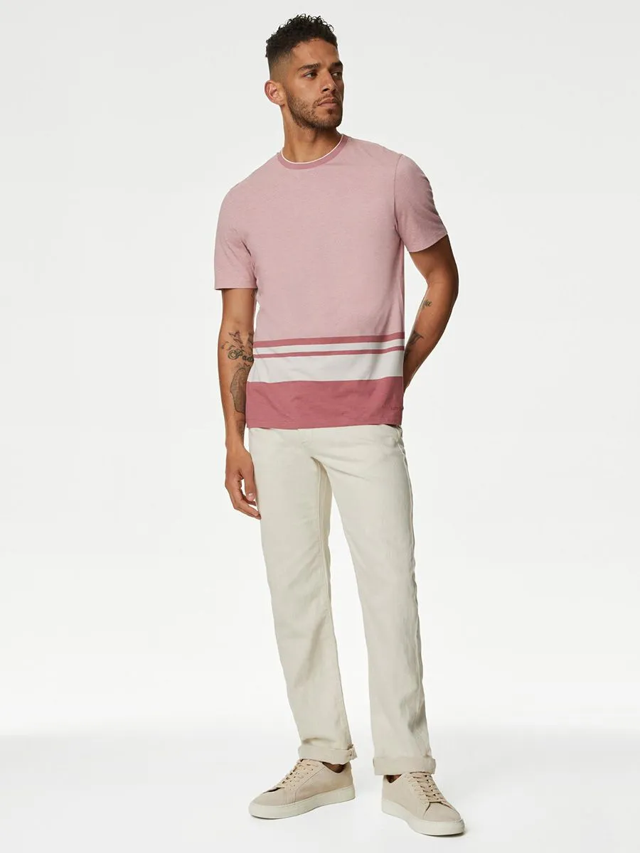 MARKS & SPENCER Men T-Shirt Short Sleeves Pure Cotton Striped