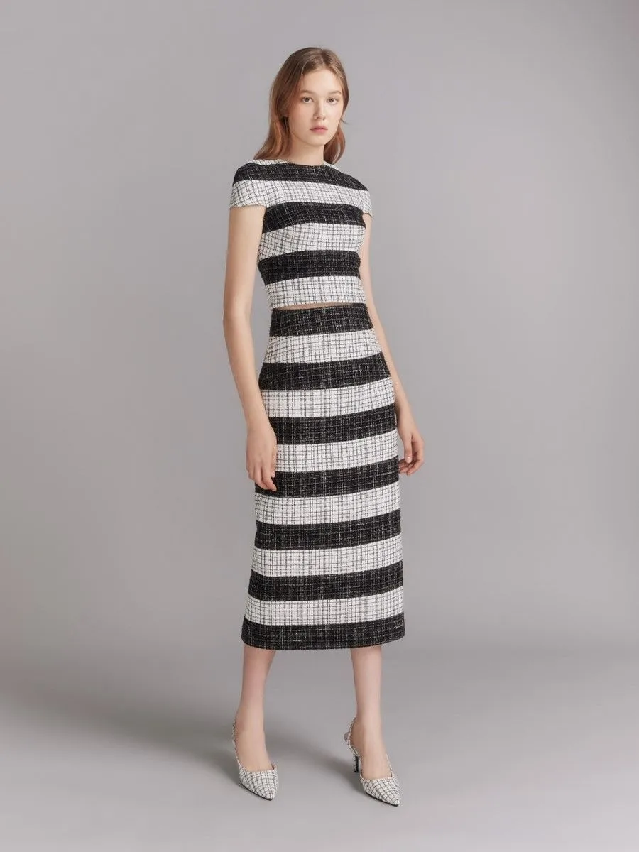 ASAVA (AW23) Seraphina Women Tweed Midi Skirt White-Black