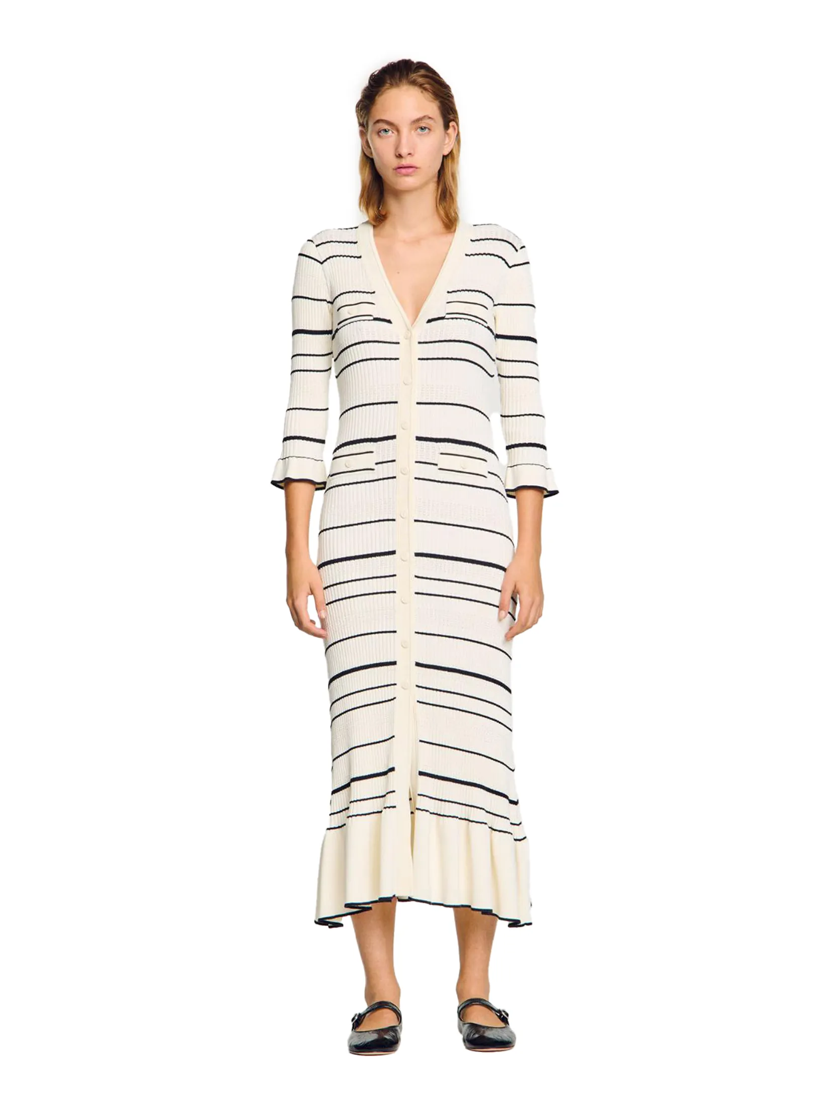 SANDRO Stripy Knit Maxi Dress