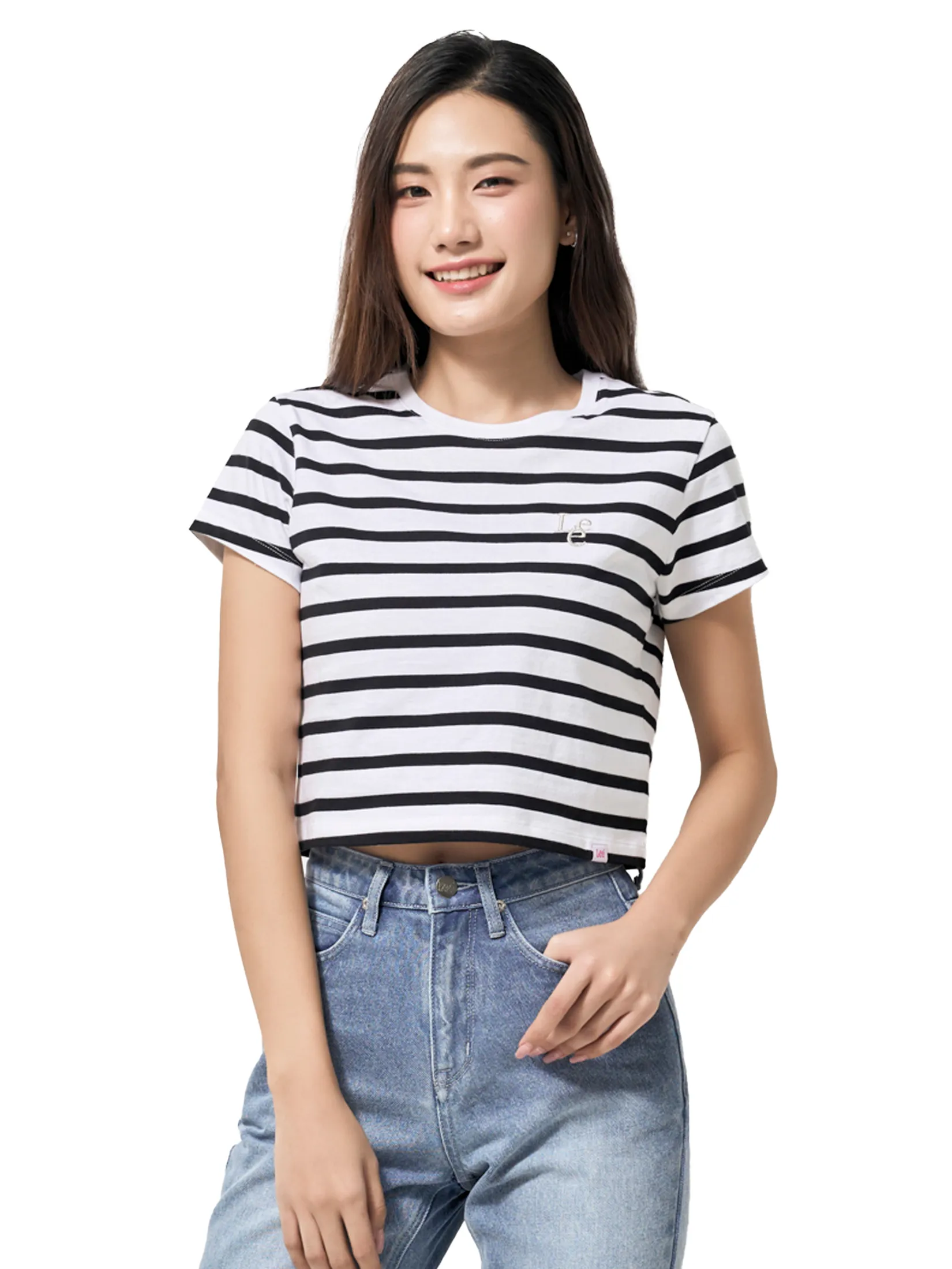 LEE Women s Tee Short Sleeve Lee Pink Collection Crop Fit White