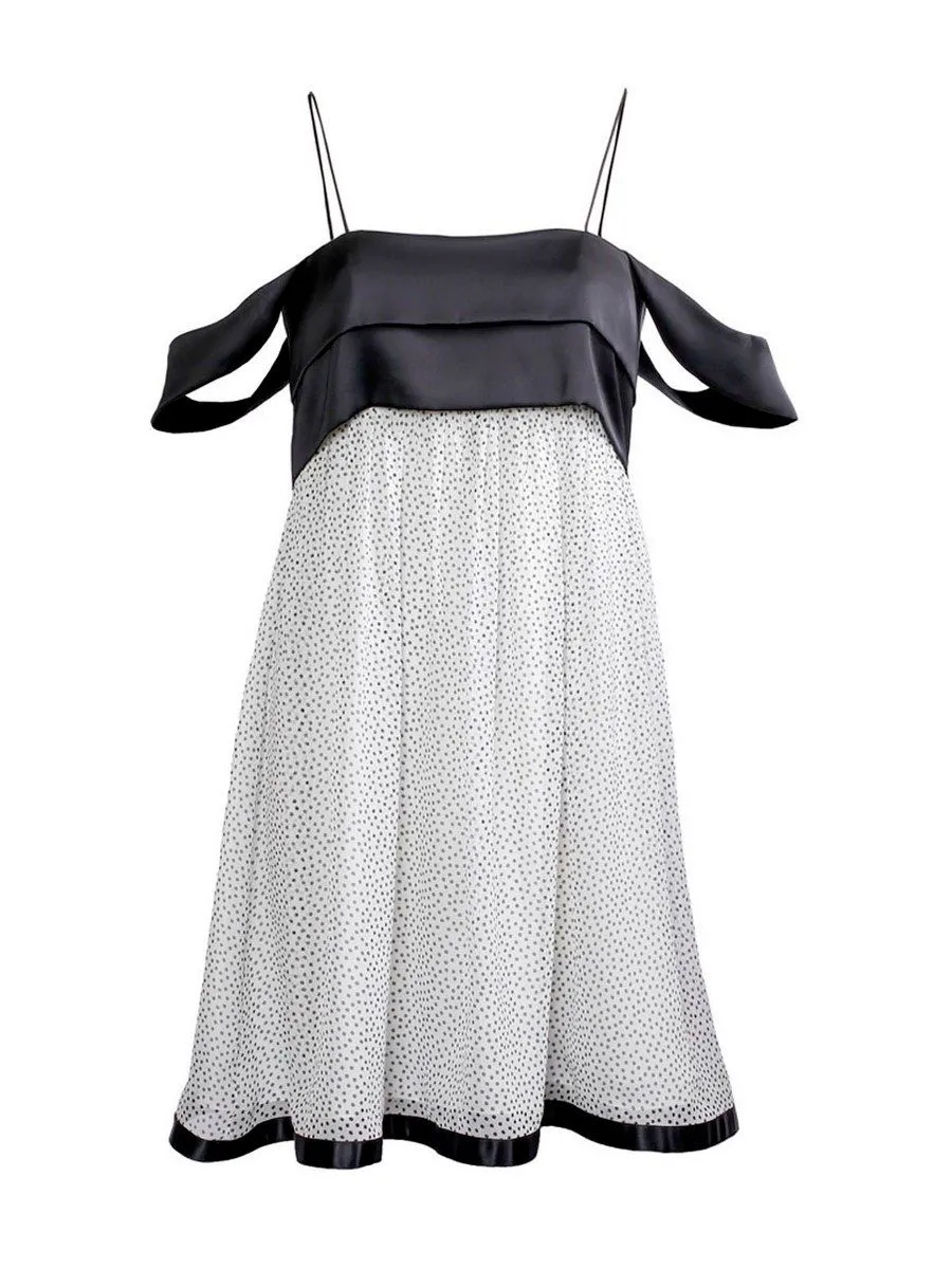 SENADA WOMEN OFF SHOULDER POLKA DOT SILK DRESS Size - 36 EU