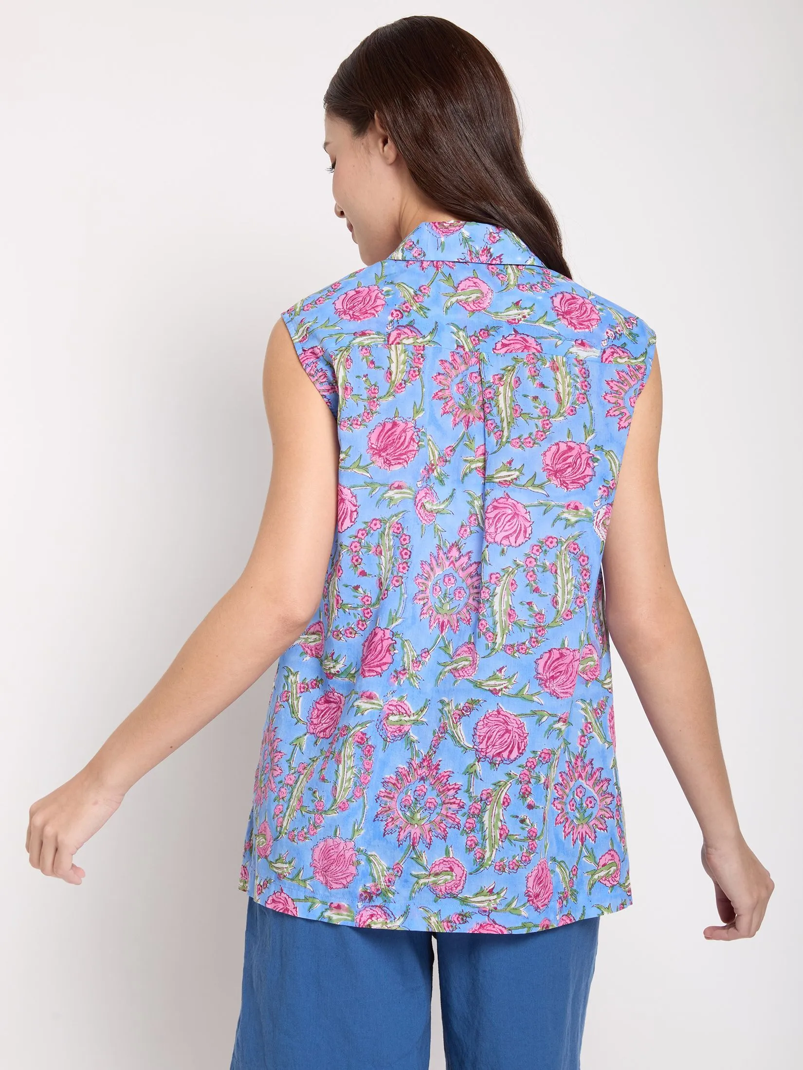 ALUMNUS Women Blouse Sleeveless Collar Neck Print