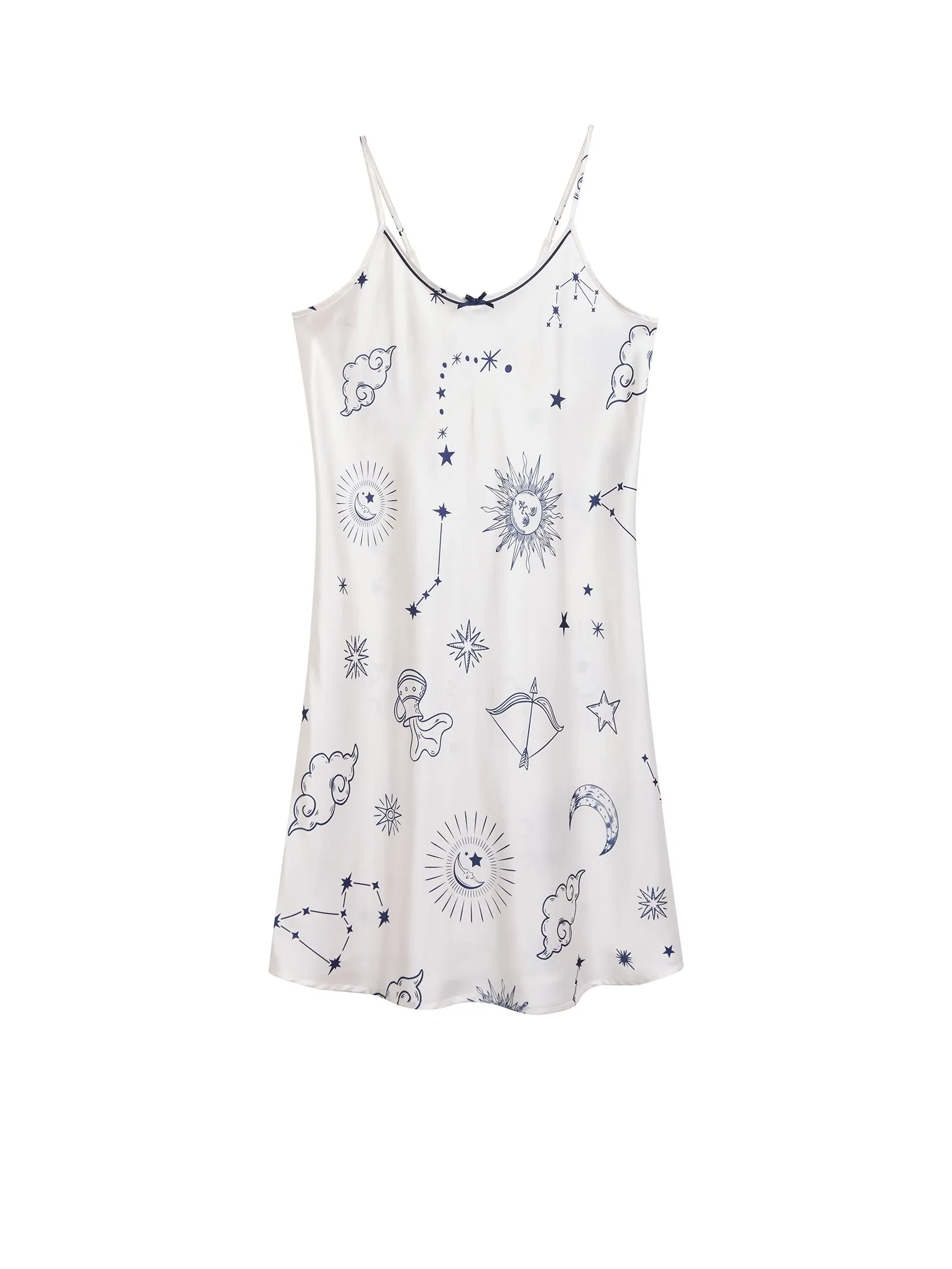 MARIA VICTORIA Women Night Dress Cami and Crew Neck Off White