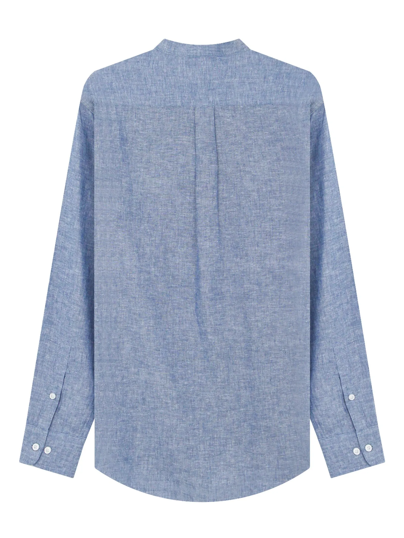 GIORDANO Men's Slim Mandarin Collar Linen Shirt Neptune blue