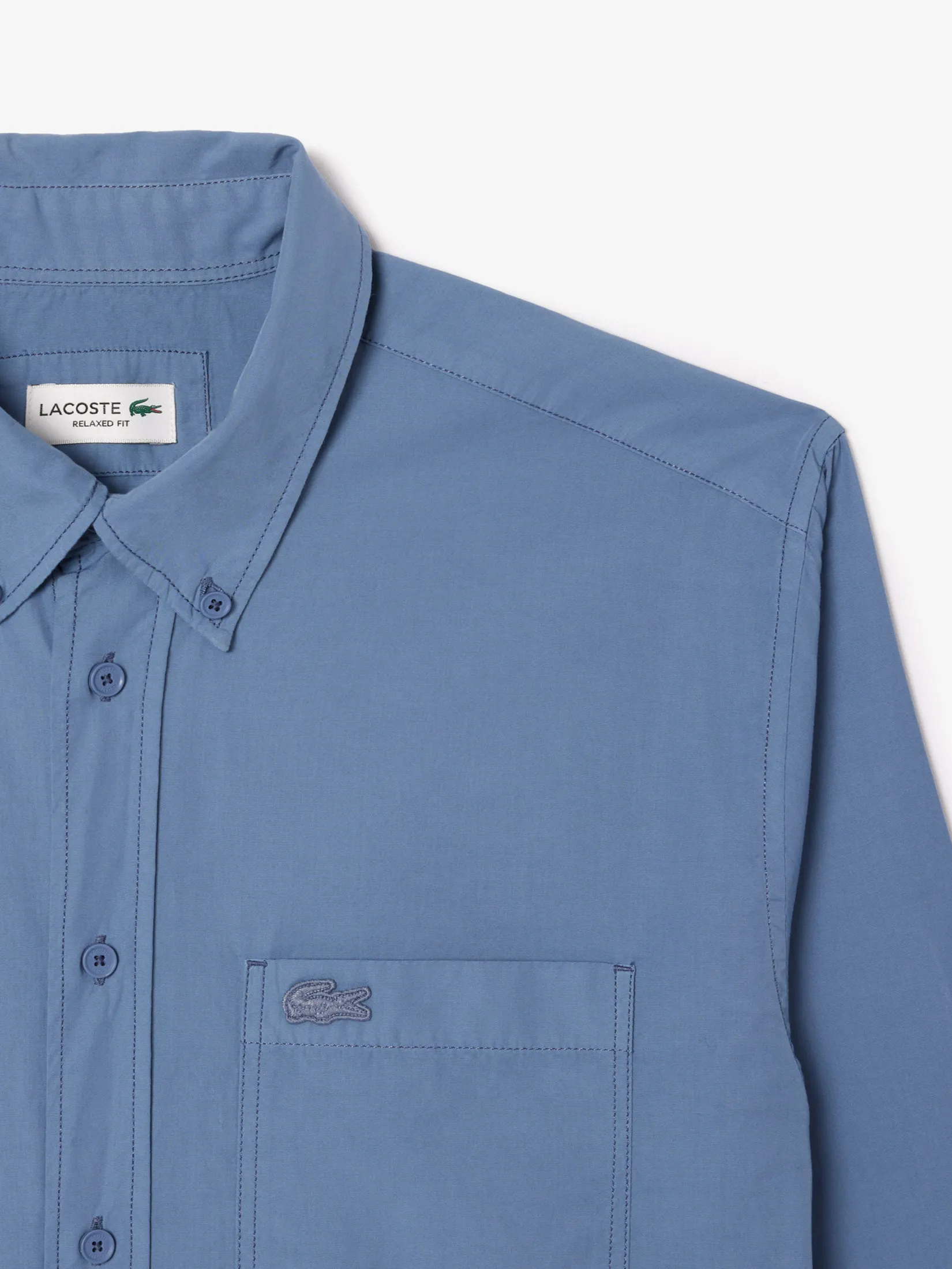 LACOSTE Relaxed Fit Washed Effect Poplin Shirt Blue