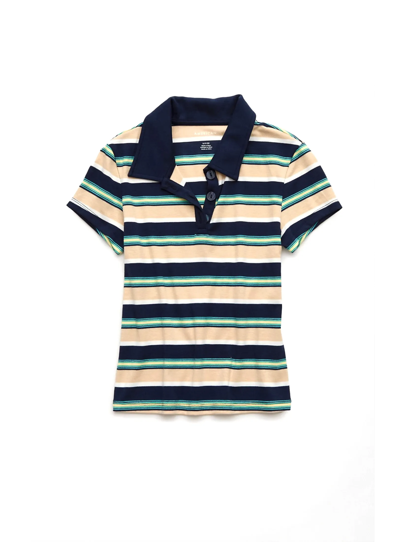 AMERICAN EAGLE WOMEN 9863 POLO BABY TEE STRIPES 410 NAVY