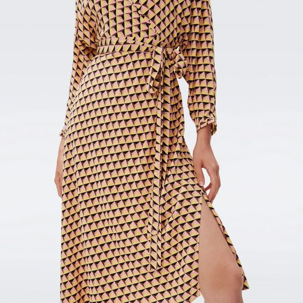 DIANE VON FURSTENBERG DVF ELOISE TWO DRESS FEBRUARY GEO YOKE YELLOW