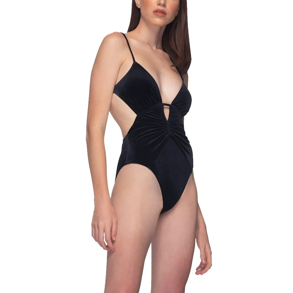 ANGELYS BALEK Black Wrap Plunge Side Cutout Women Swimsuit