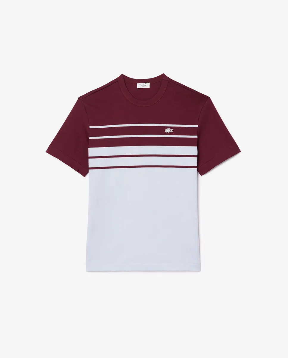 LACOSTE French Made Striped Jersey T-Shirt Light Blue/Bordeaux