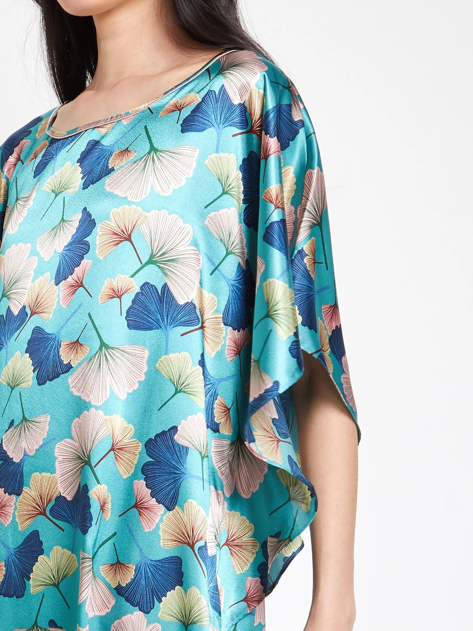 ELIZABETH Women Pyjamas Dress Batwings Sleeves Crew Neck Blue