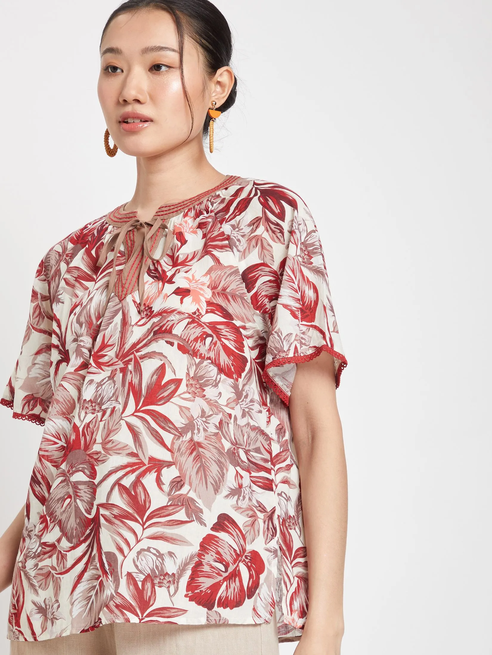 JOURNAL Women Blouse Batwing Sleeves Cotton Woven