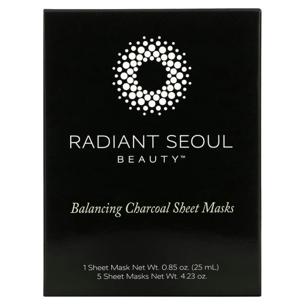 Radiant Seoul, тканевые маски с древесным углем для восстановления баланса, 5 шт., 25 мл (0,85 унции) каждая