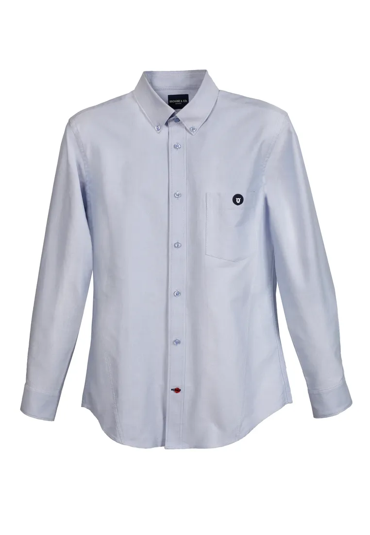 BROWNE & CO. Blue Button Down Collar Long Sleeves Shirt with Pocket