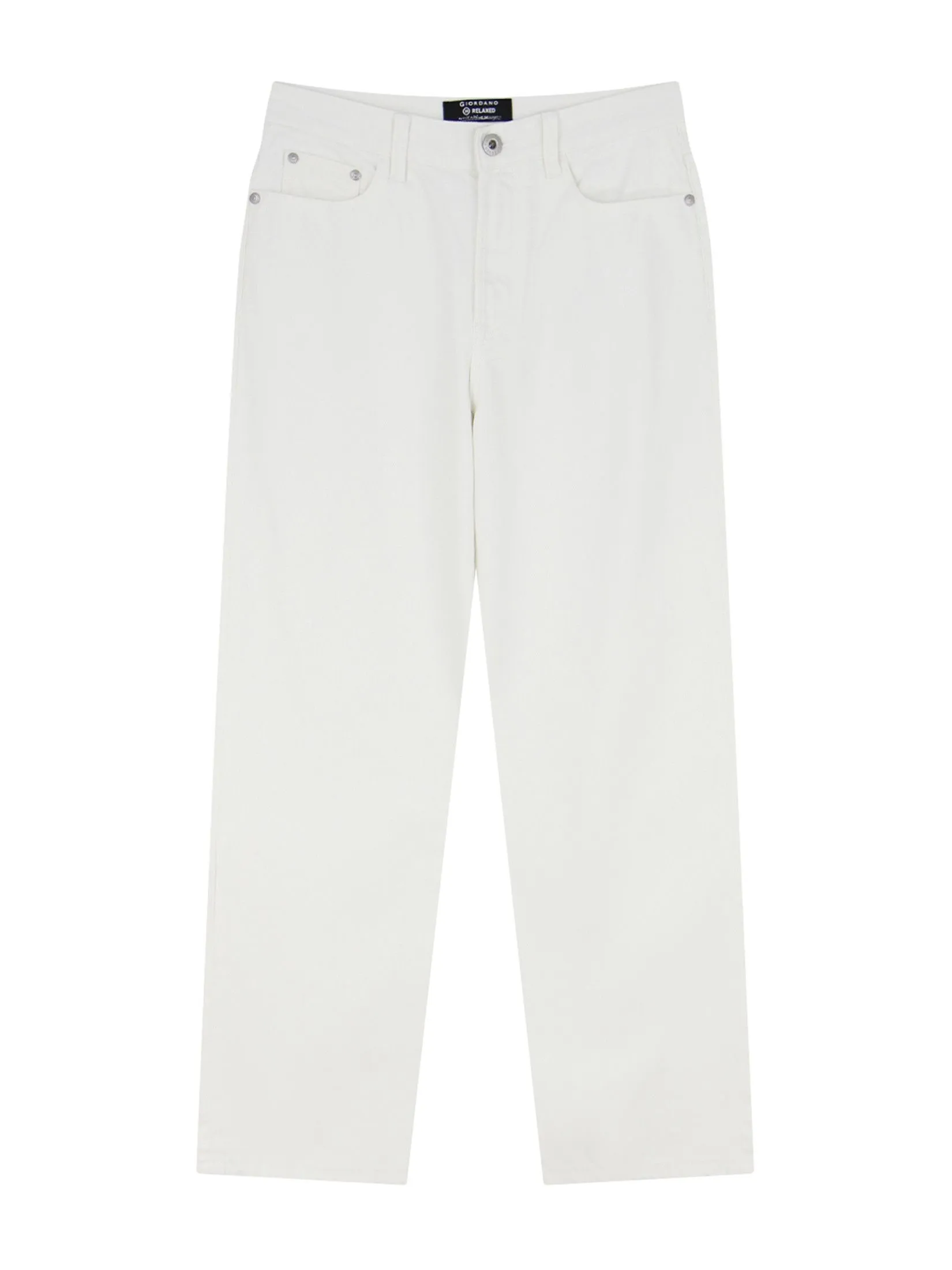 GIORDANO Men's Relaxed Denim Jeans (180° Elastic Waist) White Denim