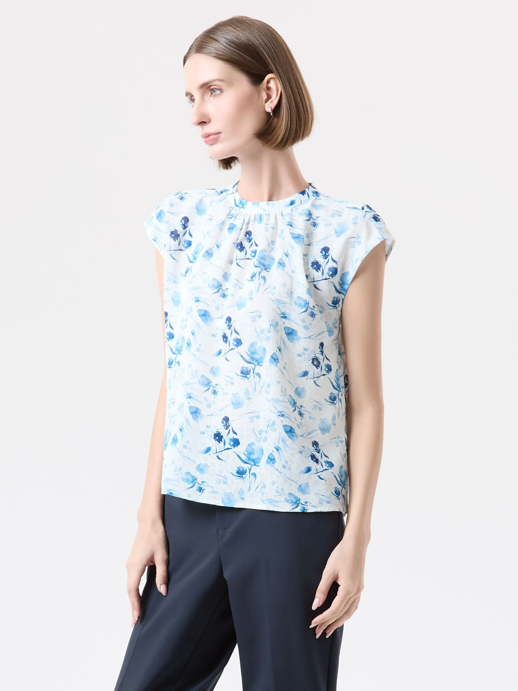 ESPADA Flare Sleeve Blousers with Floral Print Woman Light blue