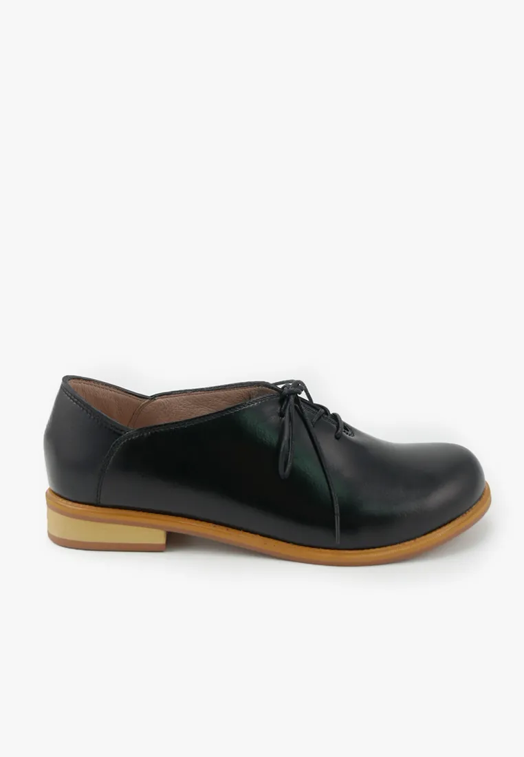 LUIGI BATANI Black Derby Leather Lace Up Shoes