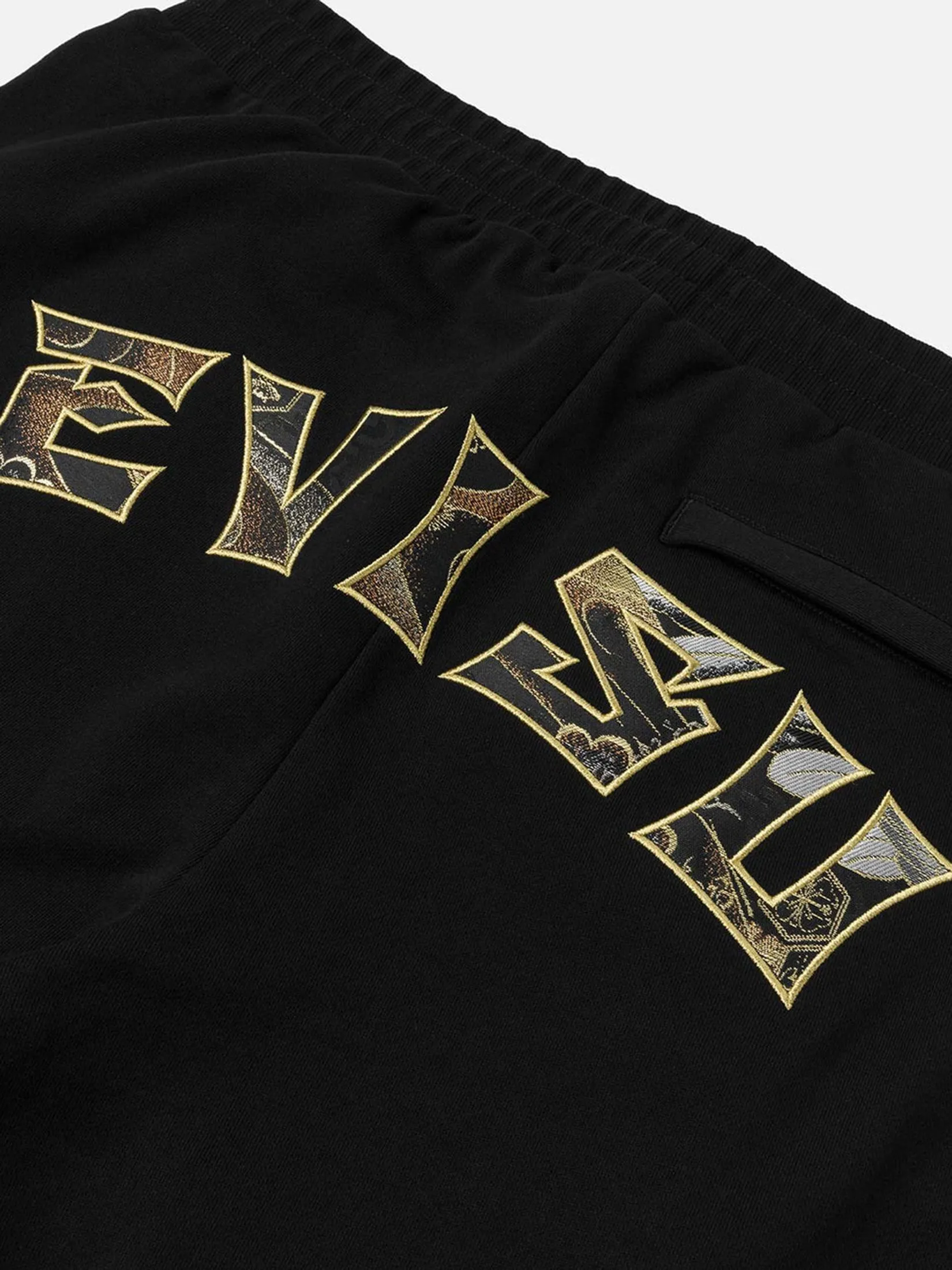 EVISU Men Sweatpants Seagull Embroidery EVISU Brocade Appliqué Straight Fit Black