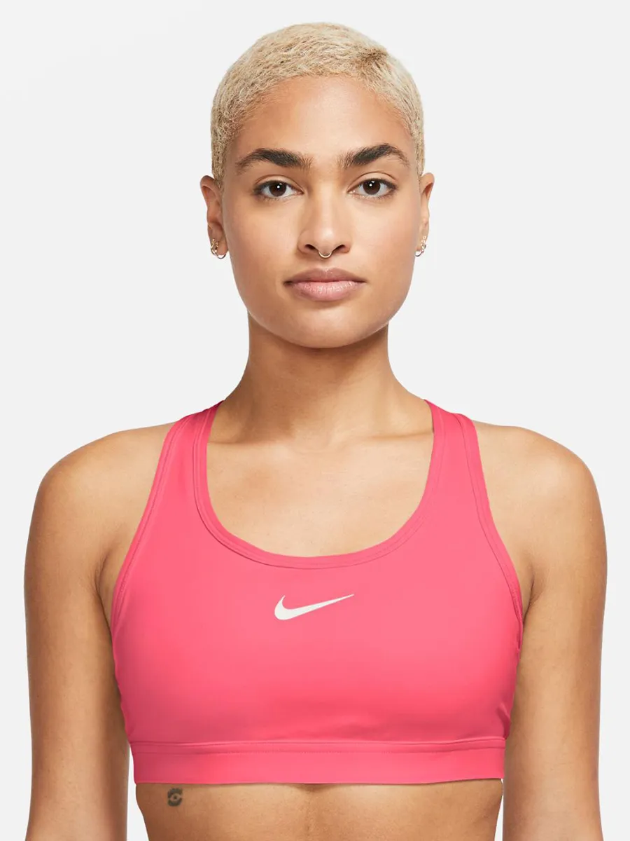 NIKE Women Padded Sports Bra Swoosh Medium Support Aster Pink/White