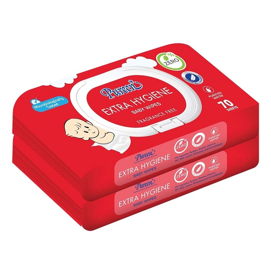 Pureen Baby Wipe Extra Hygiene 70S Twin Pack