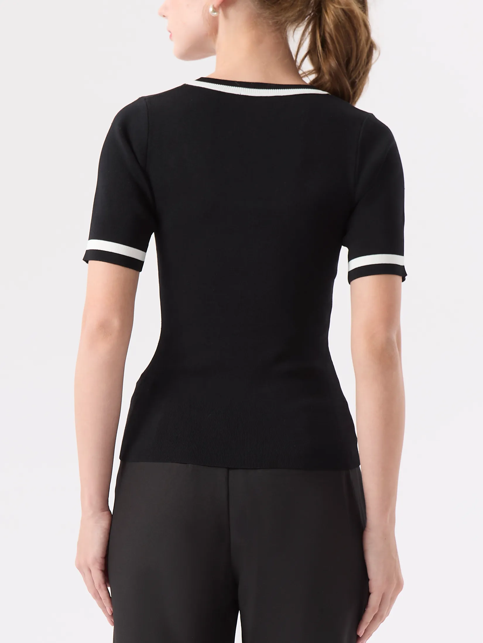 F-FASHION U-neck Knit Top Women Black