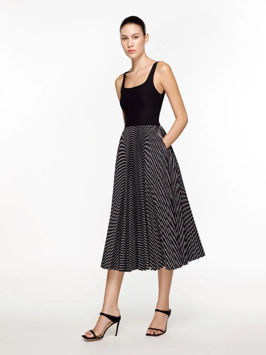 ASAVA ( SS24 ) Striped Pleated Women Midi Dress Black