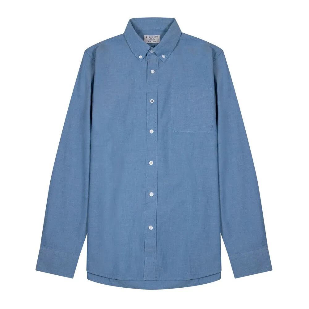 GIORDANO Light blue Men's Stretch Long Sleeve Slim Button Front Shirt