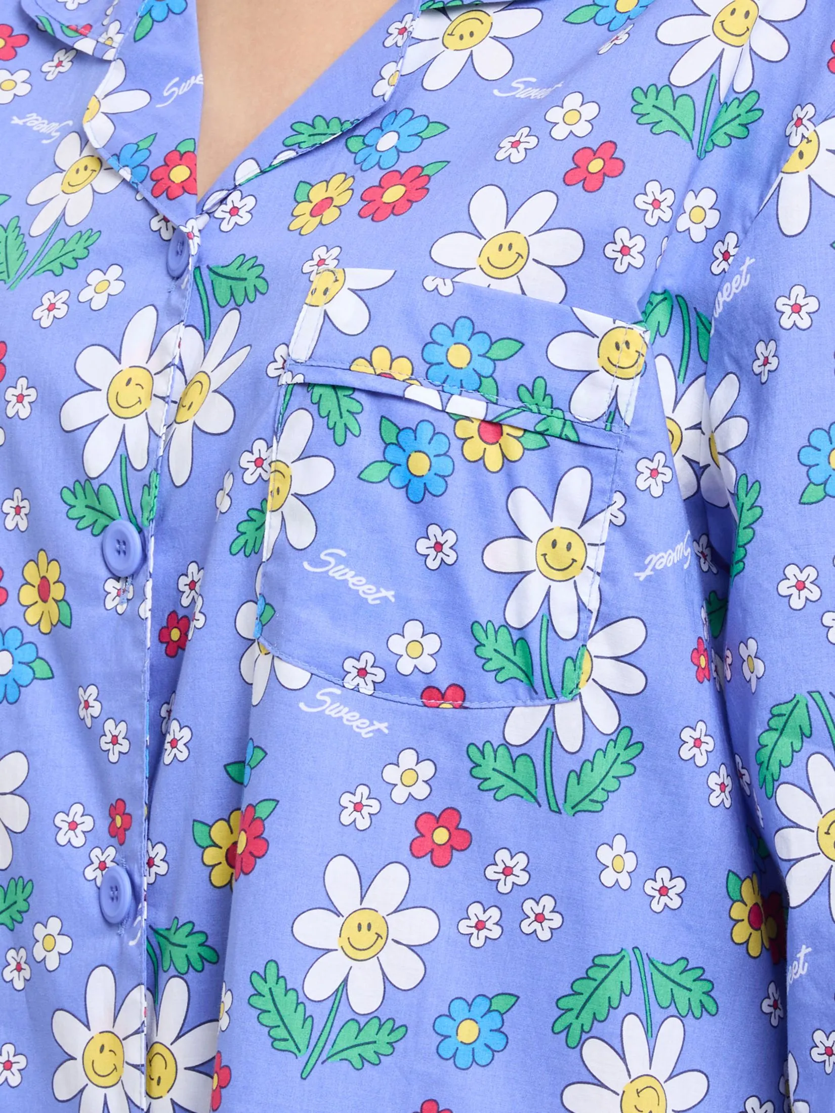 SWEET SENSATIONS Women Pyjamas Dress Long Sleeves Collar Neck Print Navy