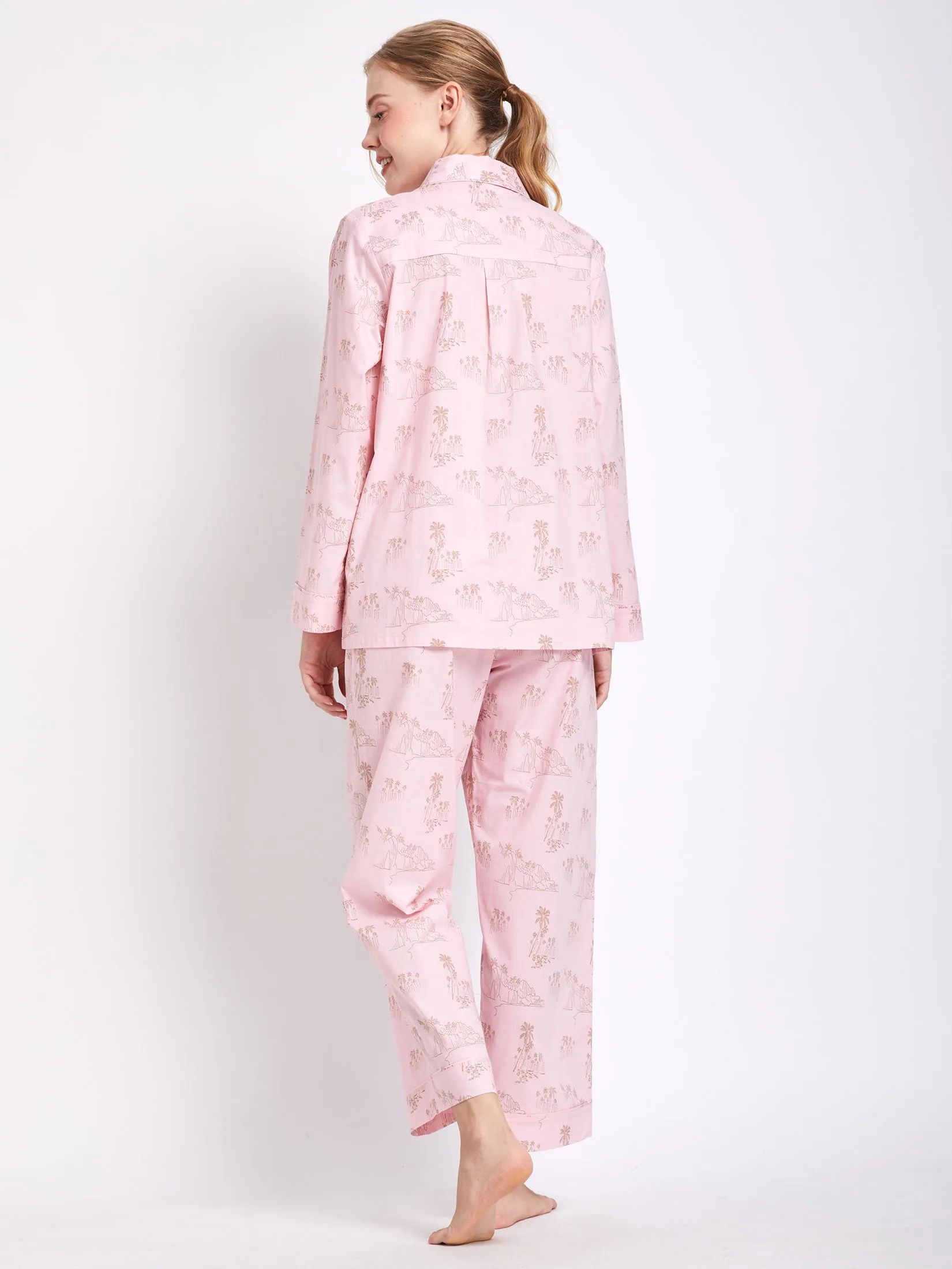 CLAUDIA'S ROMANCE Women Pyjamas Shirt Long Sleeves Collar Neck + Pants Pink