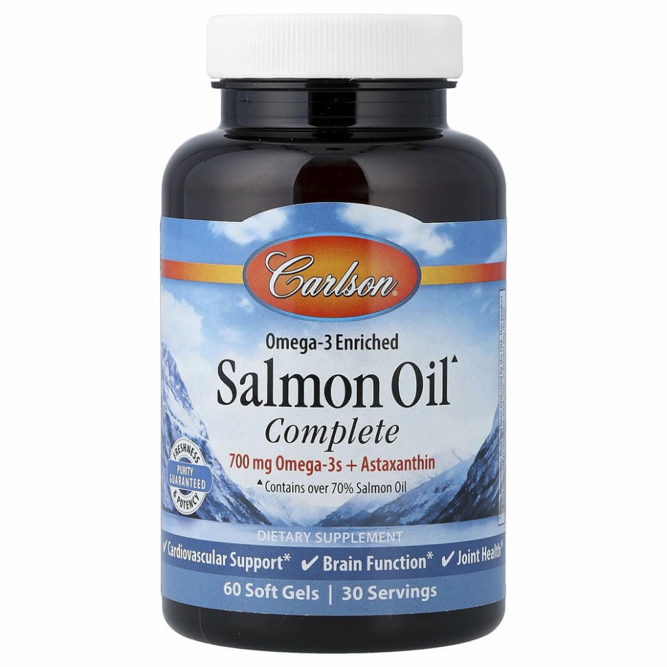 Carlson, Обогащенный омега-3 жир лосося, 350 мг, 60 мягких таблеток